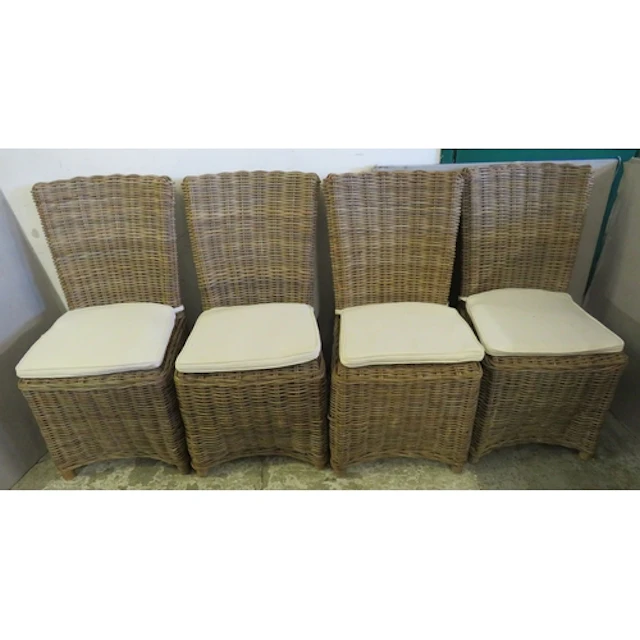 Set of 4 Wicker High Backed Dining Chairs, white upholstered...