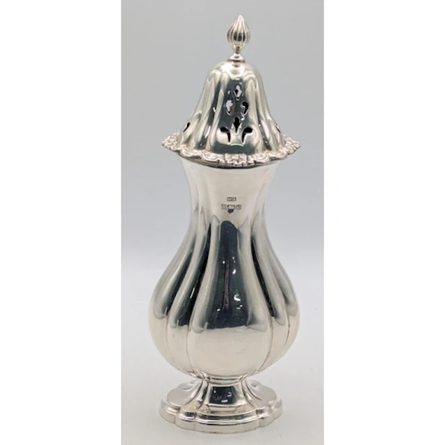 A silver sugar caster, hallmarked Birmingham 1978 by William...