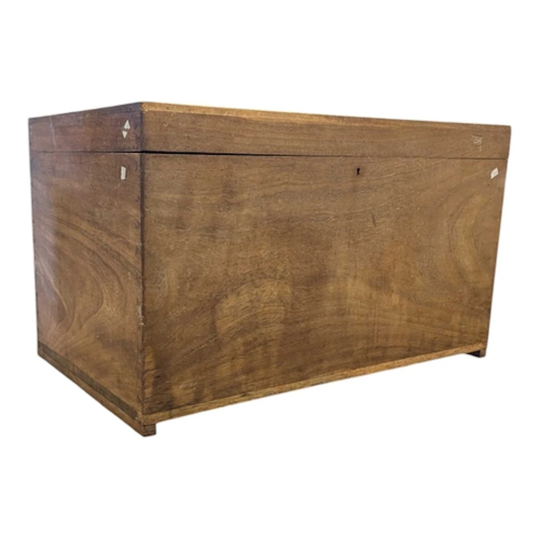 An early to mid 20th century solid teak campaign-style chest...