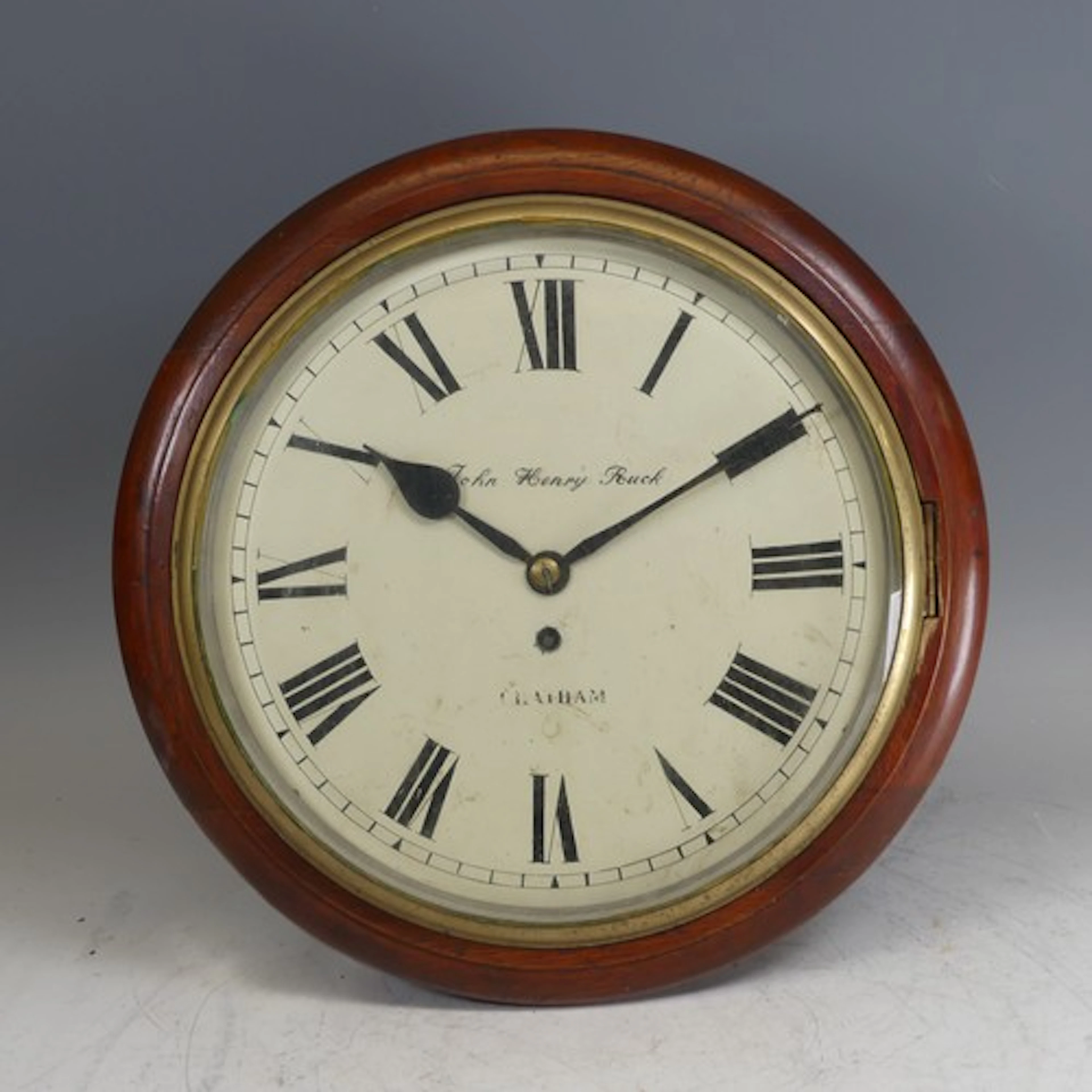 A late 19th century oak cased circular wall Clock, the singl...