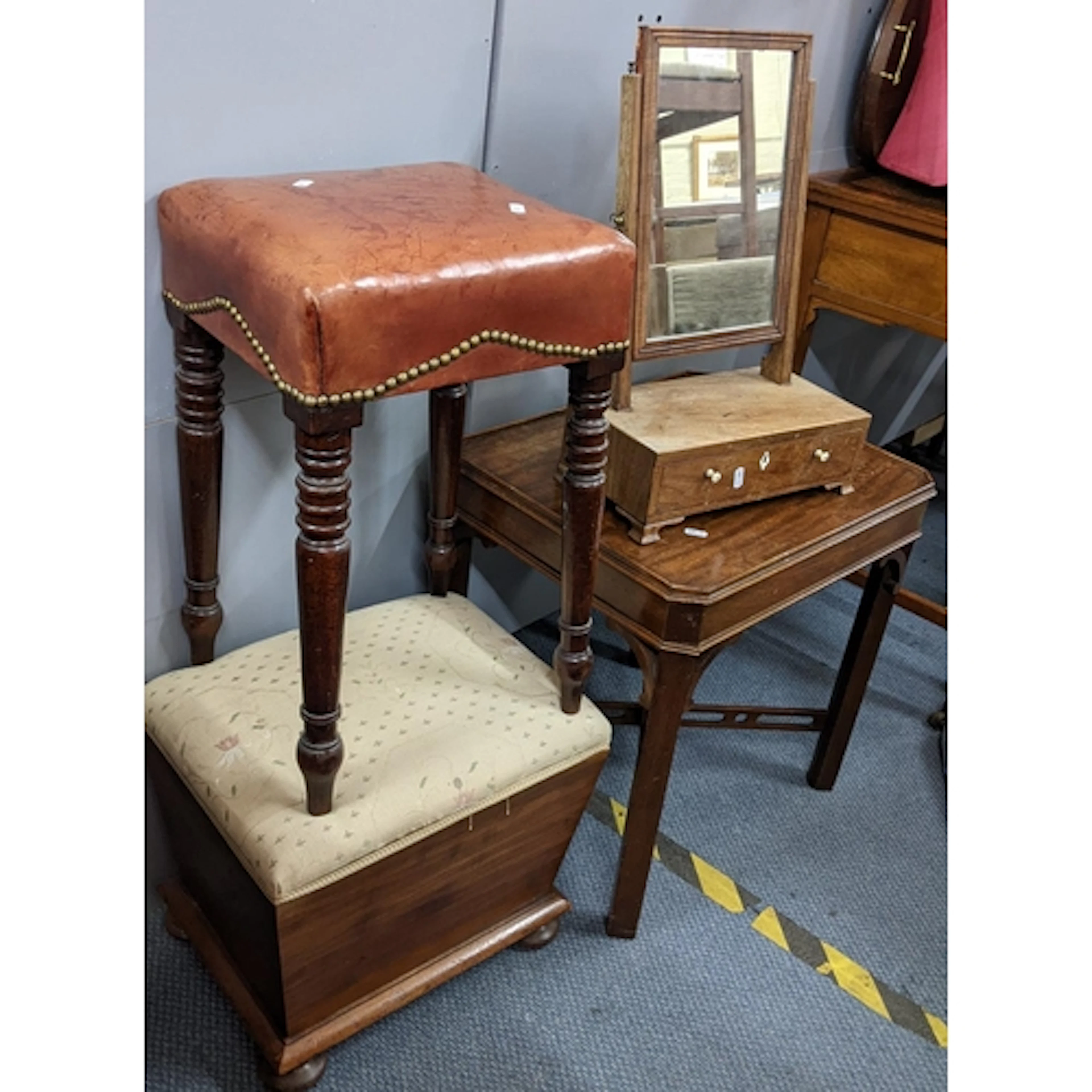 Mixed furniture to include two 19th century stools, a dressi...