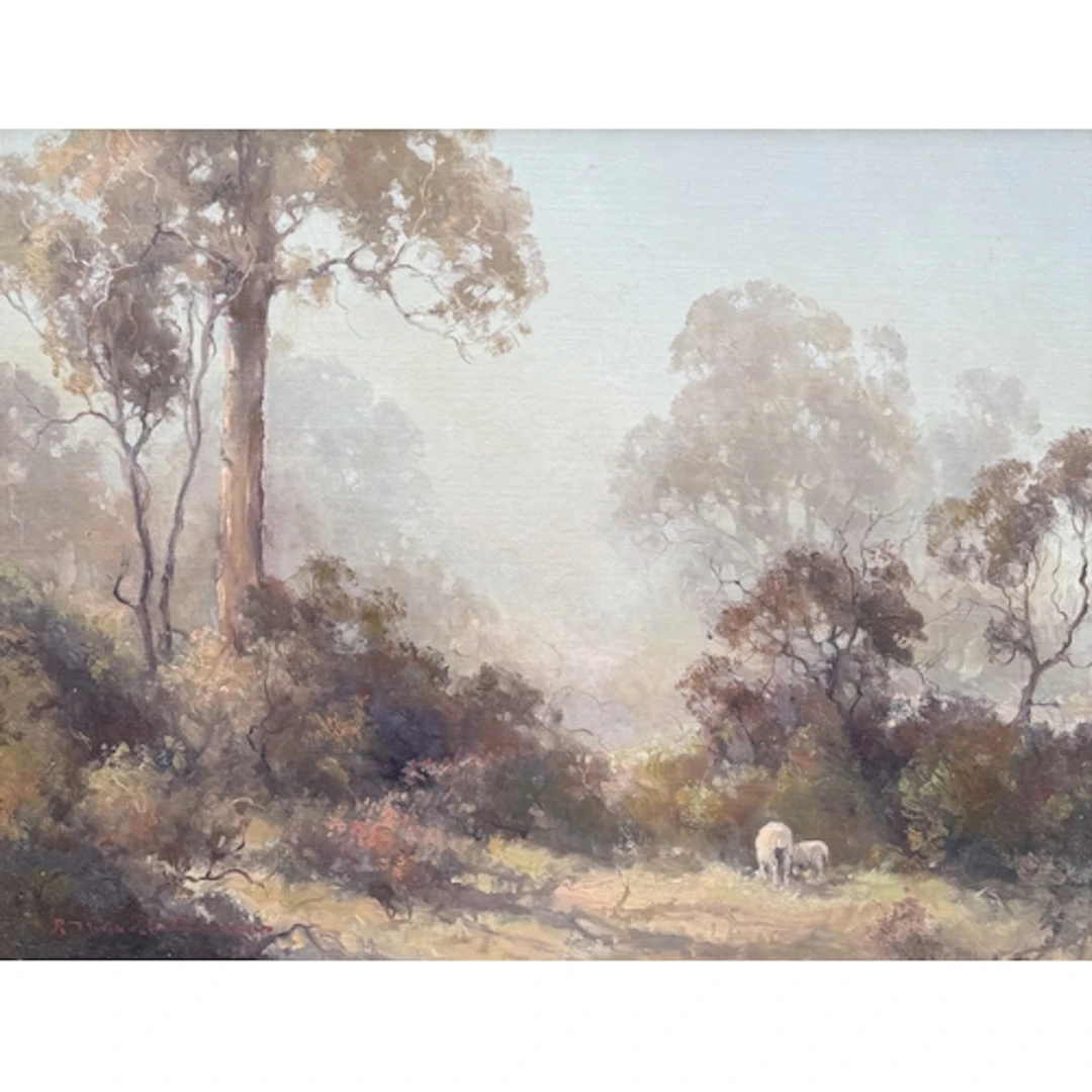 RAYMOND WARD THOMPSON (AUSTRALIAN B.1941): LANDSCAPE WITH SH...