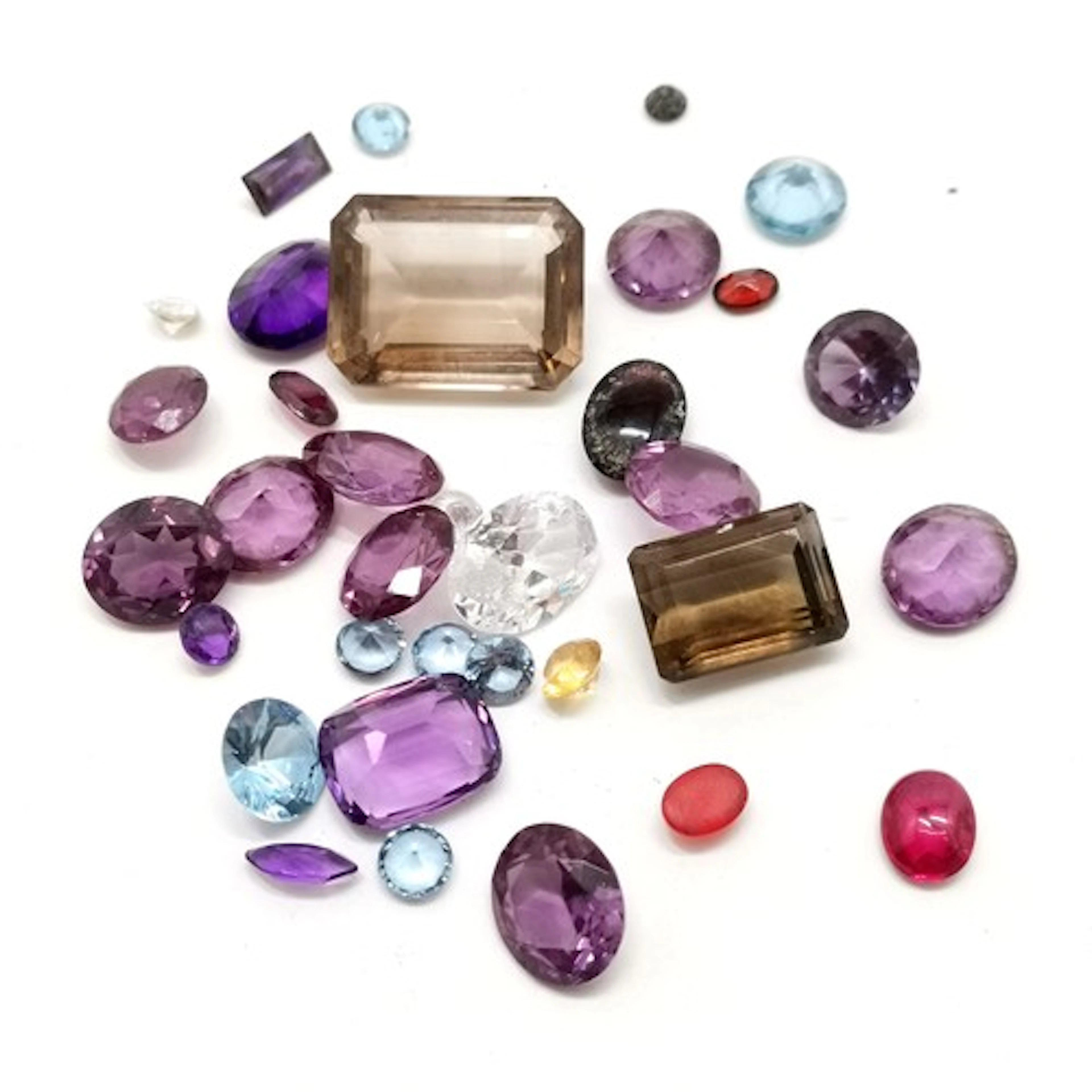 Qty of loose gemstones inc large smoky quartz (40.2cts), ale...