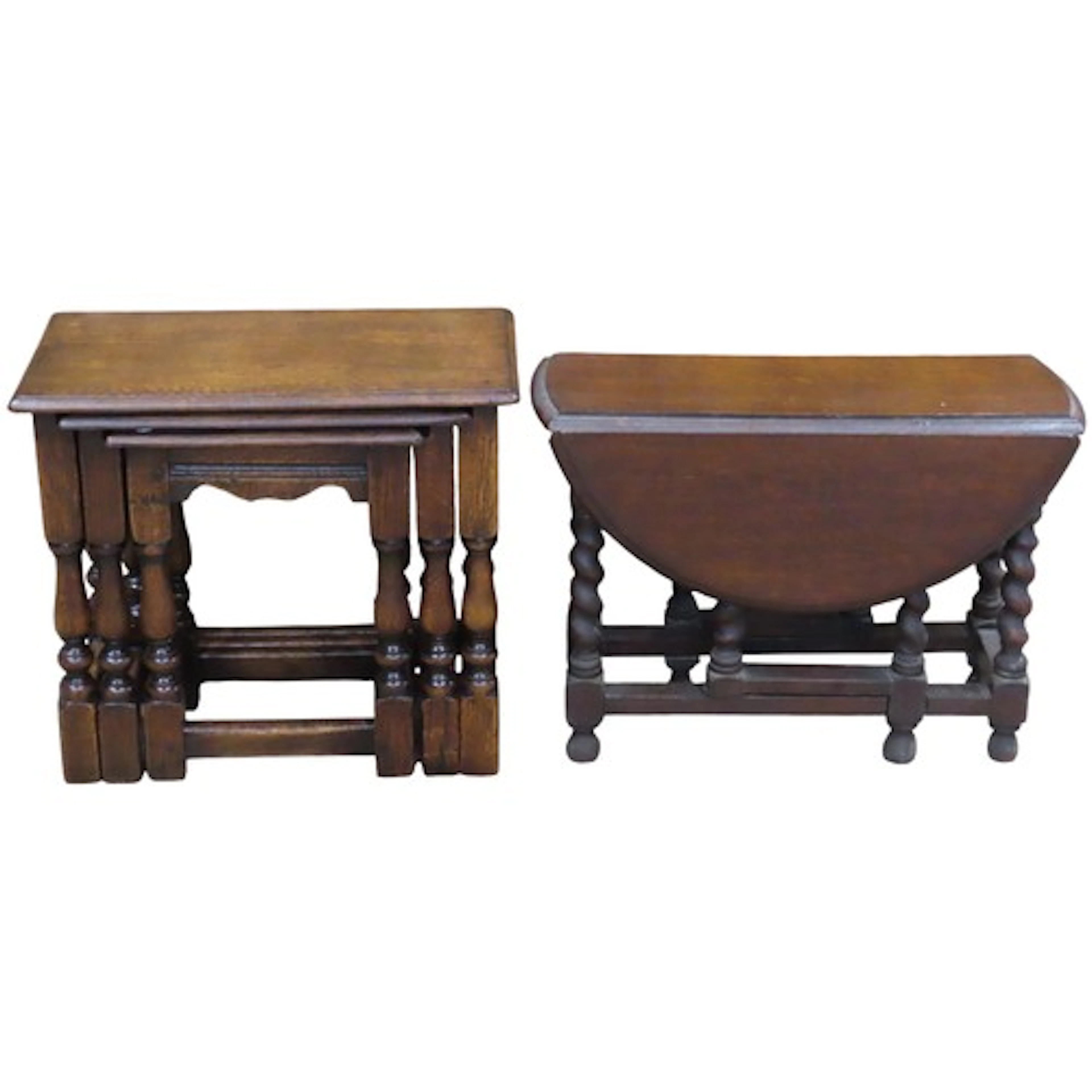 A good quality old English style oak nest of graduated occas...