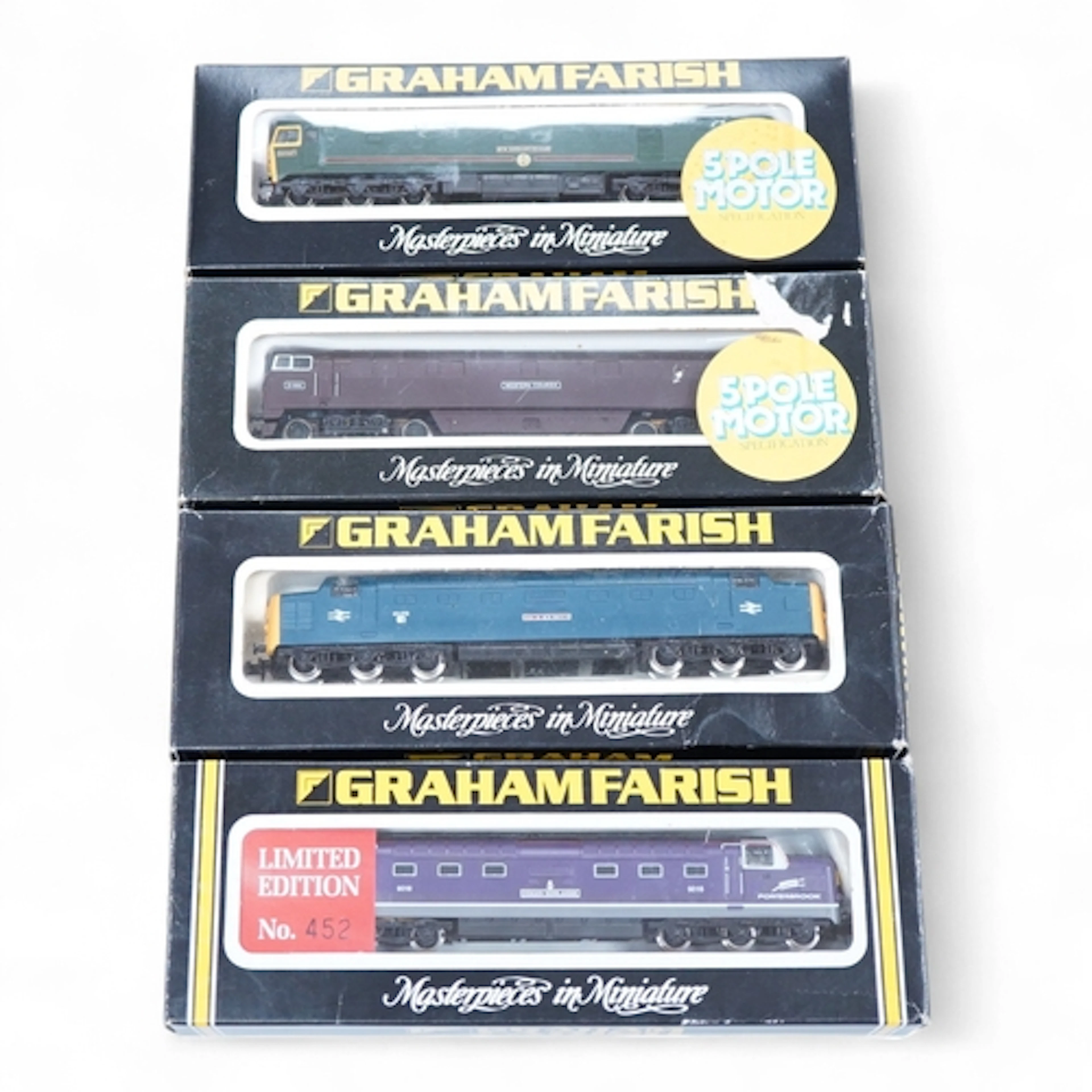 Four boxed Graham Farish N gauge railway diesel locomotives;...