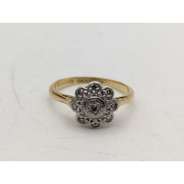 An 18ct yellow gold and platinum set nine stone diamond clus...