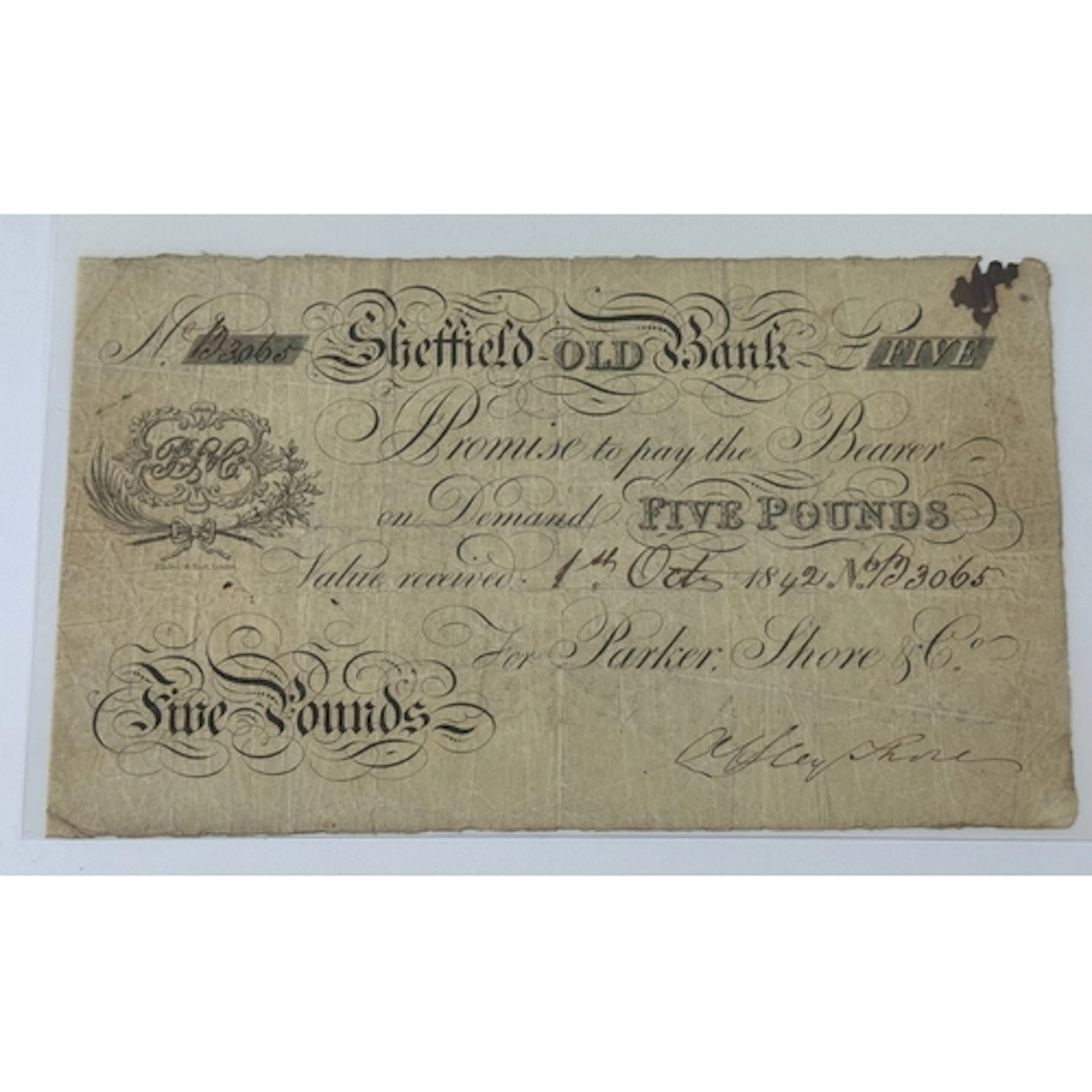 Banknotes: Sheffield Old Bank for Parker Shore & Co, ser...