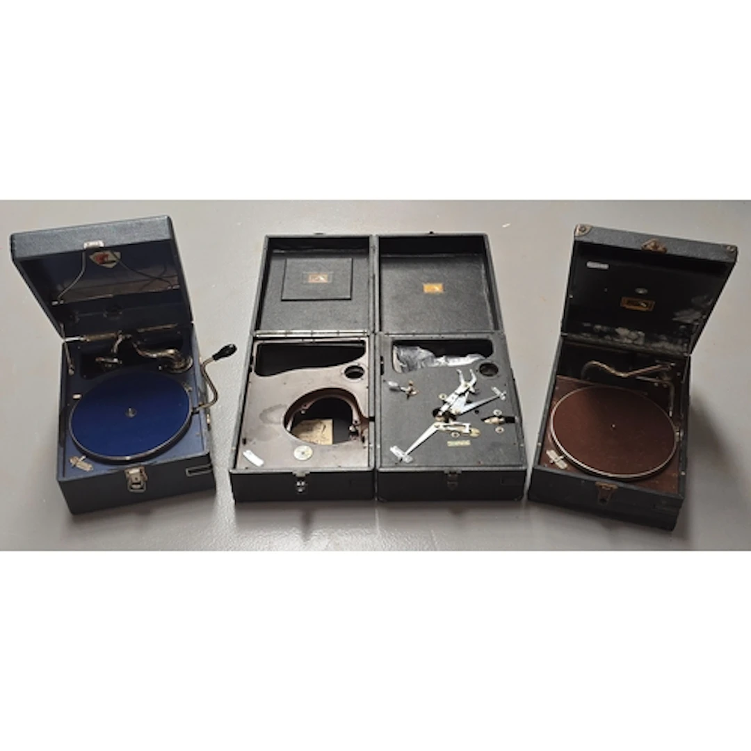 A collection of HMV gramophones for spares/repair. Four in a...