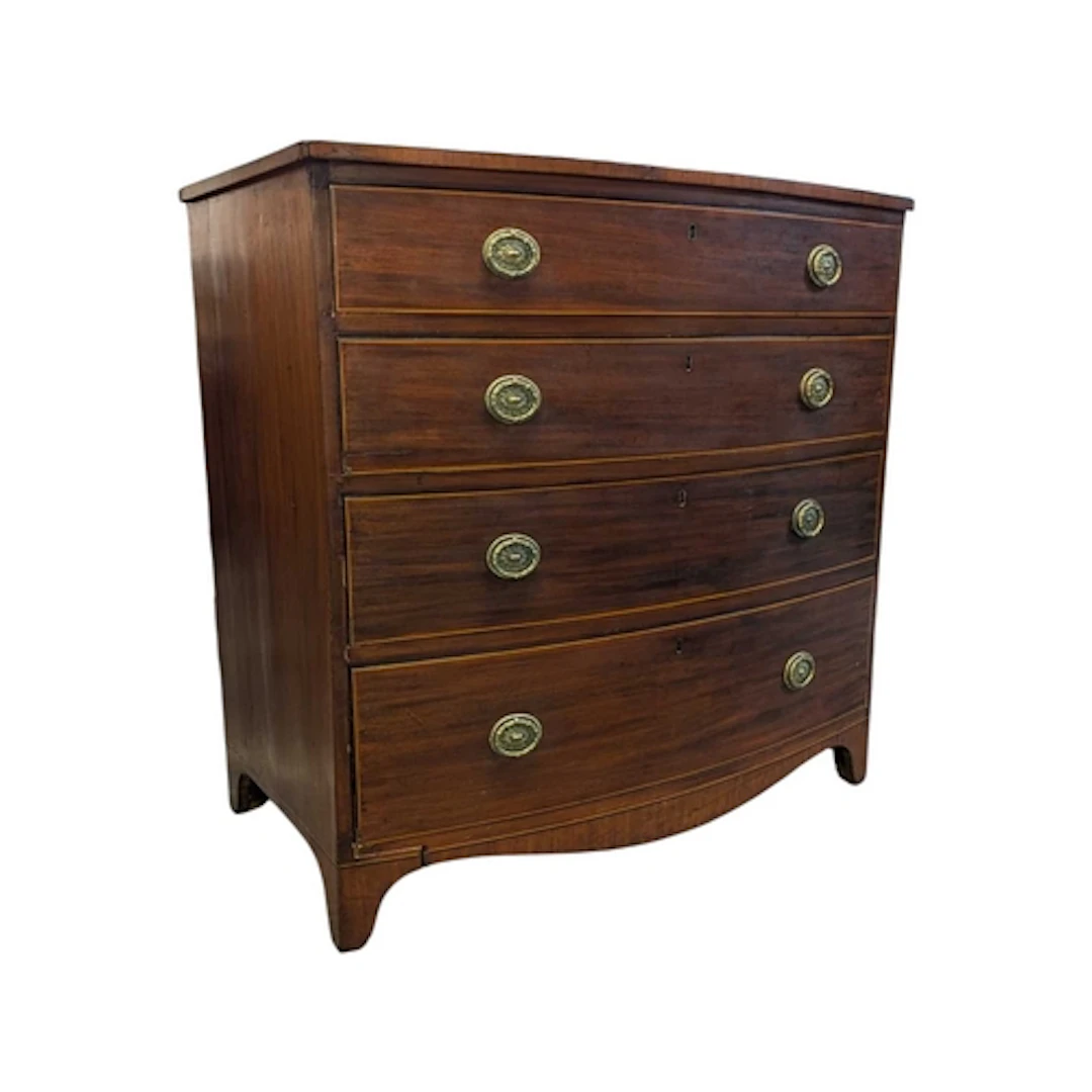 George III 19th century bow front chest of drawers. Having a...