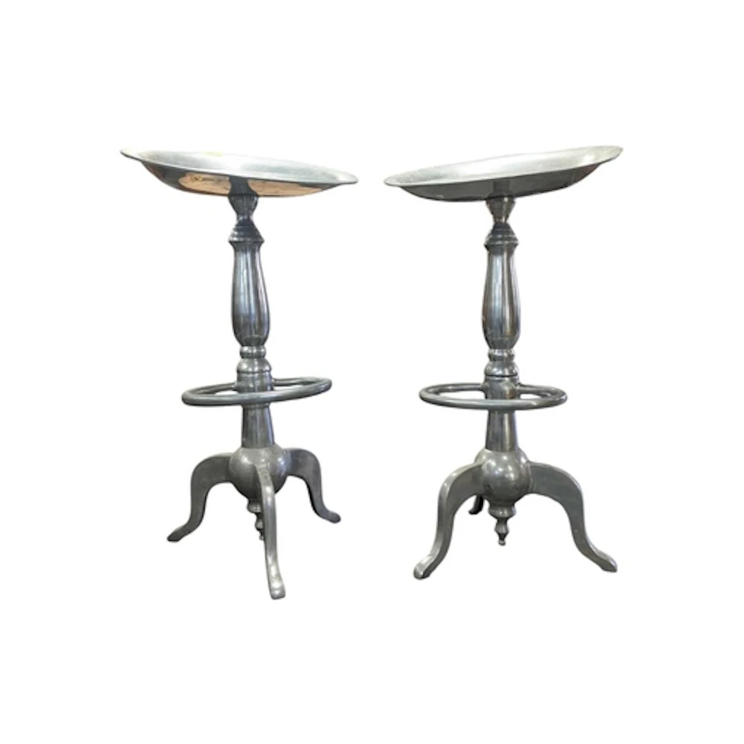 Pair of vintage 20th century metal pub / bar stools. Having ...