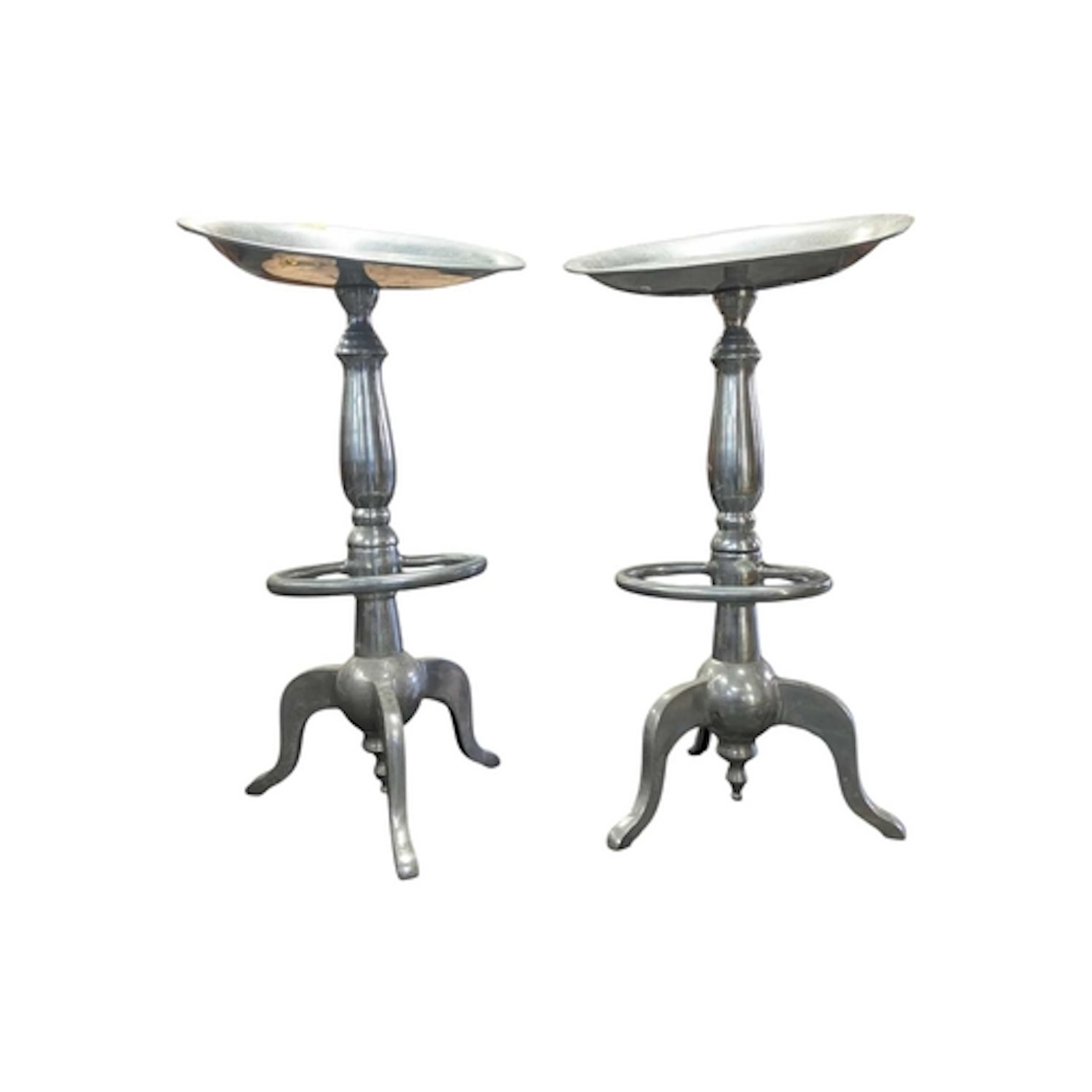 Pair of vintage 20th century metal pub / bar stools. Having ...