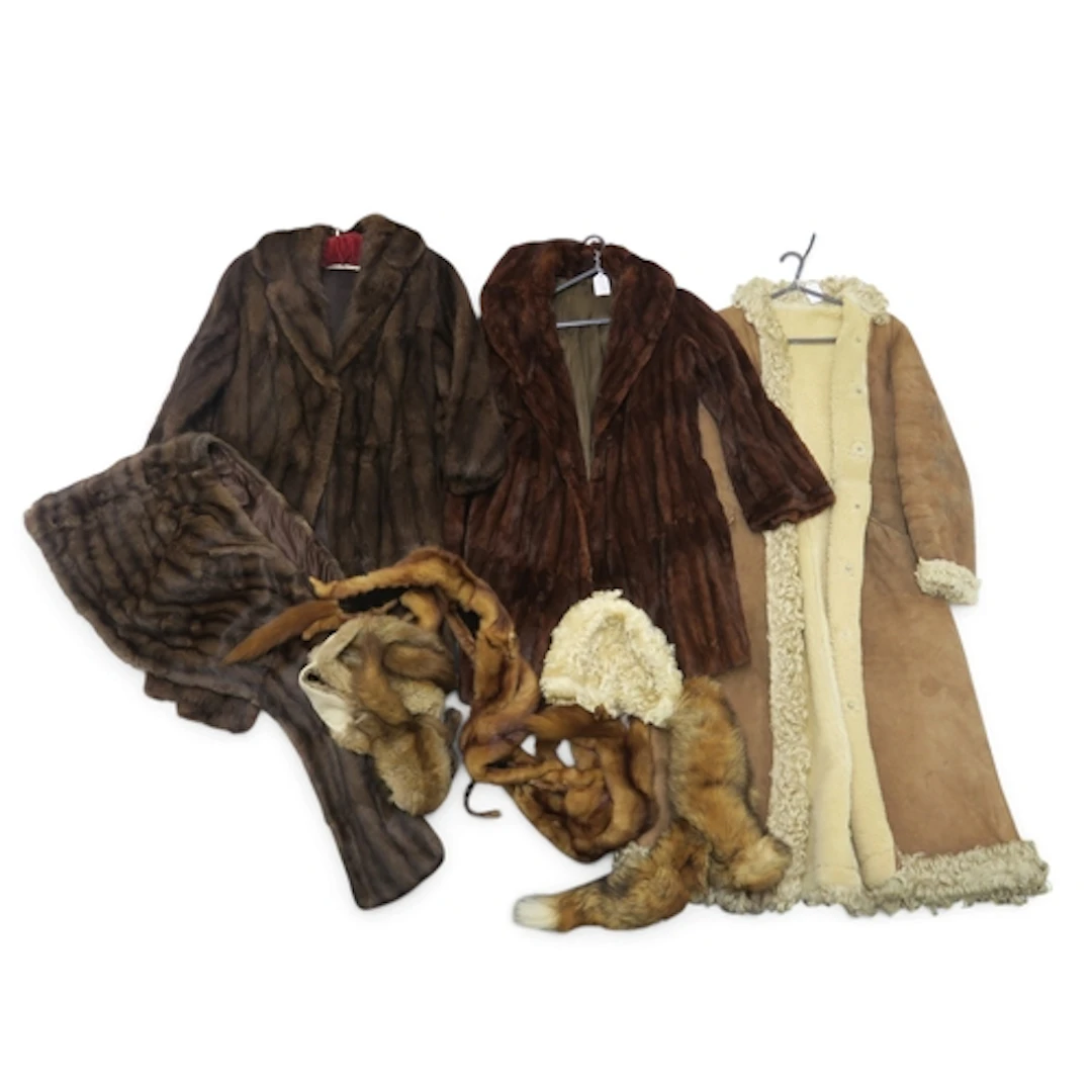 A brown fur coat by Max Martin Glasgow, a similar shawl, min...