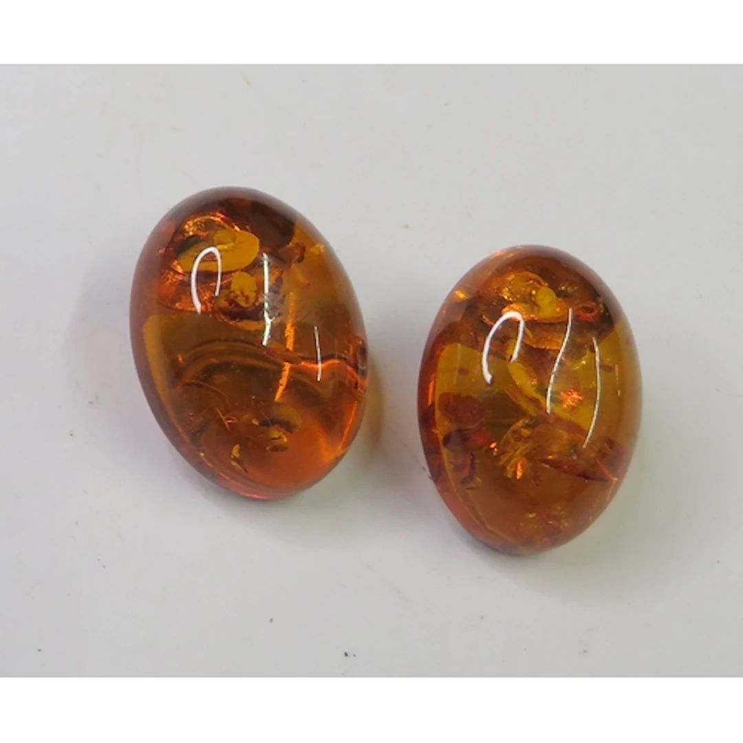 Pair Oval Amber Earrings with 925 silver backs approx. 2cm ...