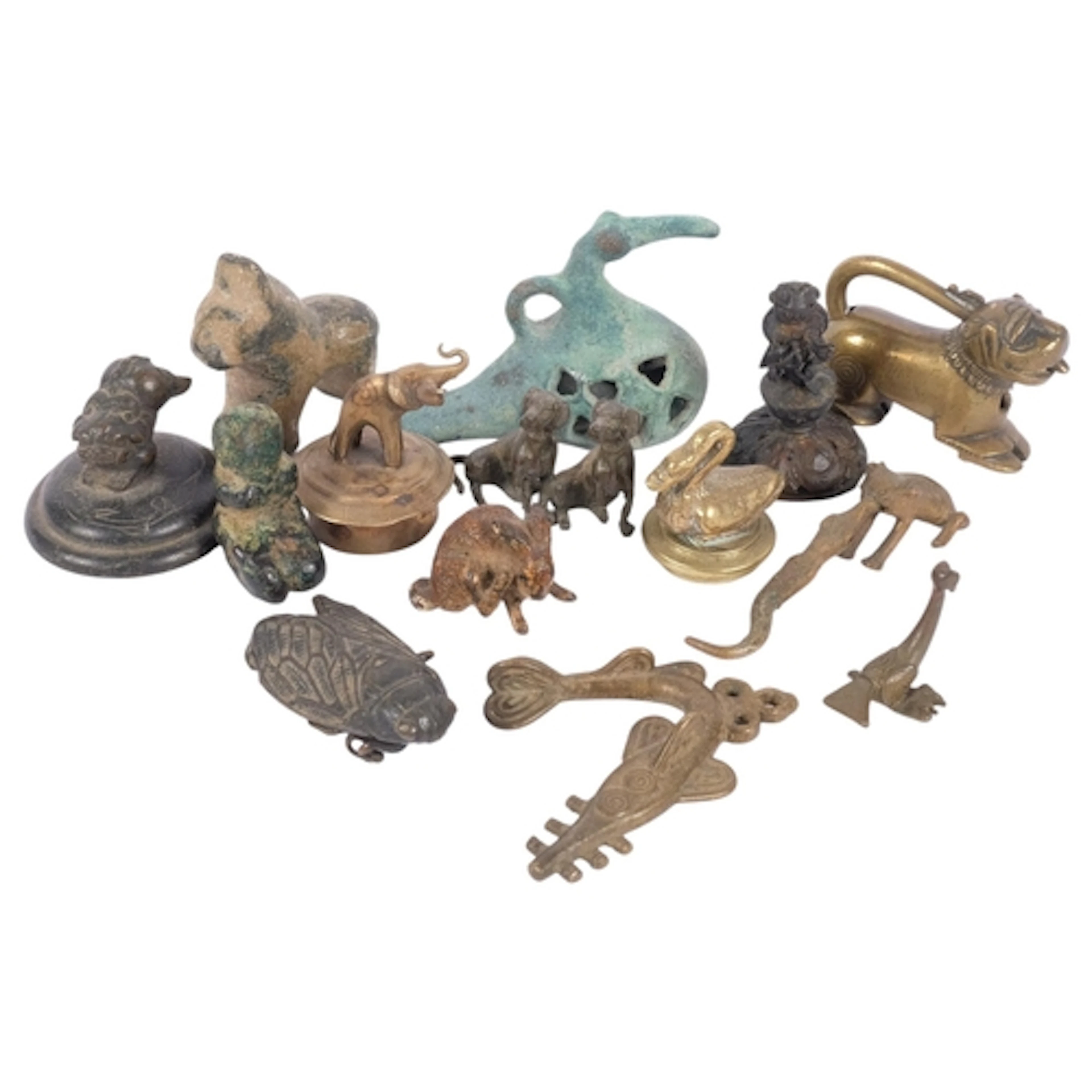 A collection of Antique and Vintage miniature bronze and bra...