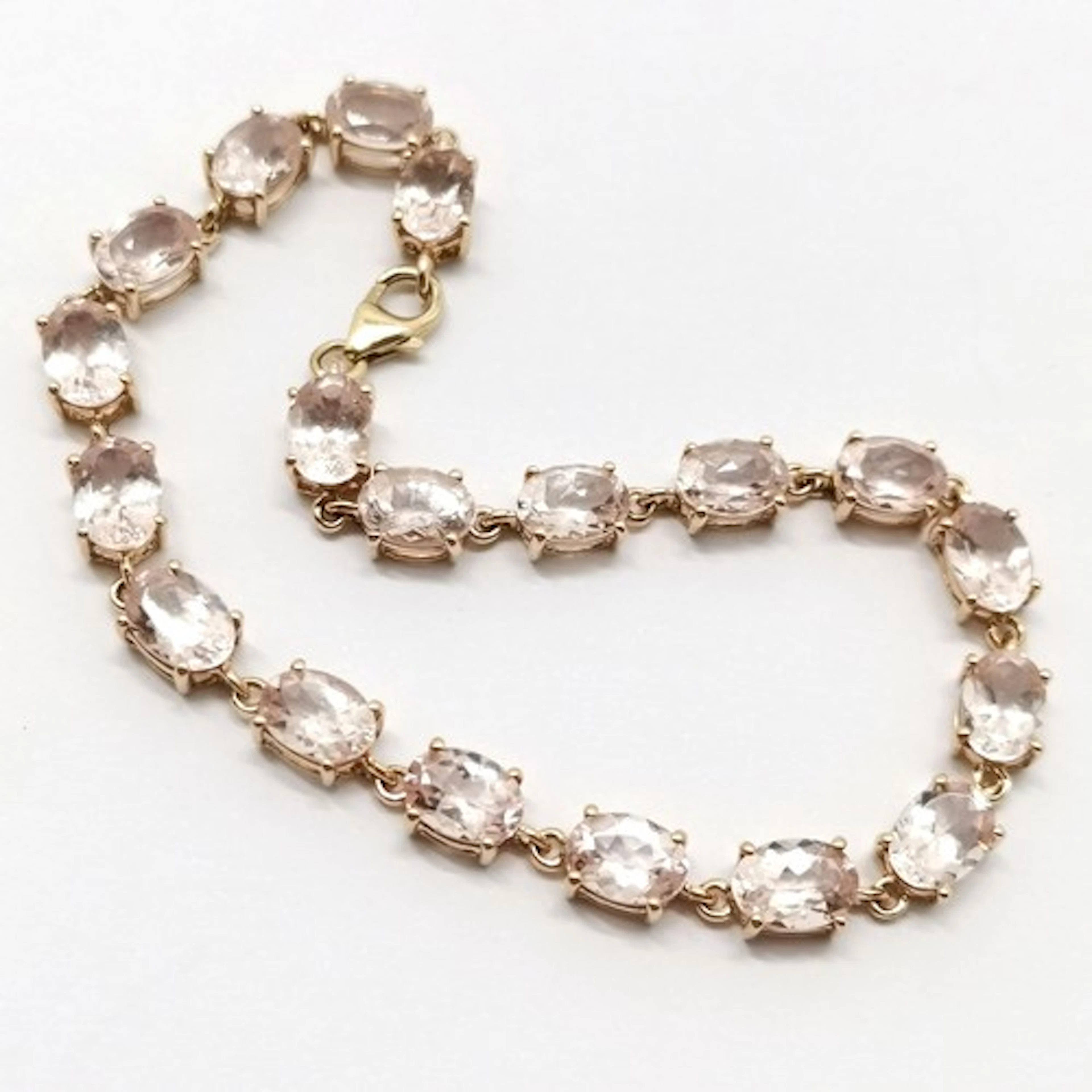 9ct hallmarked gold morganite stone set bracelet - 19cm & 8....