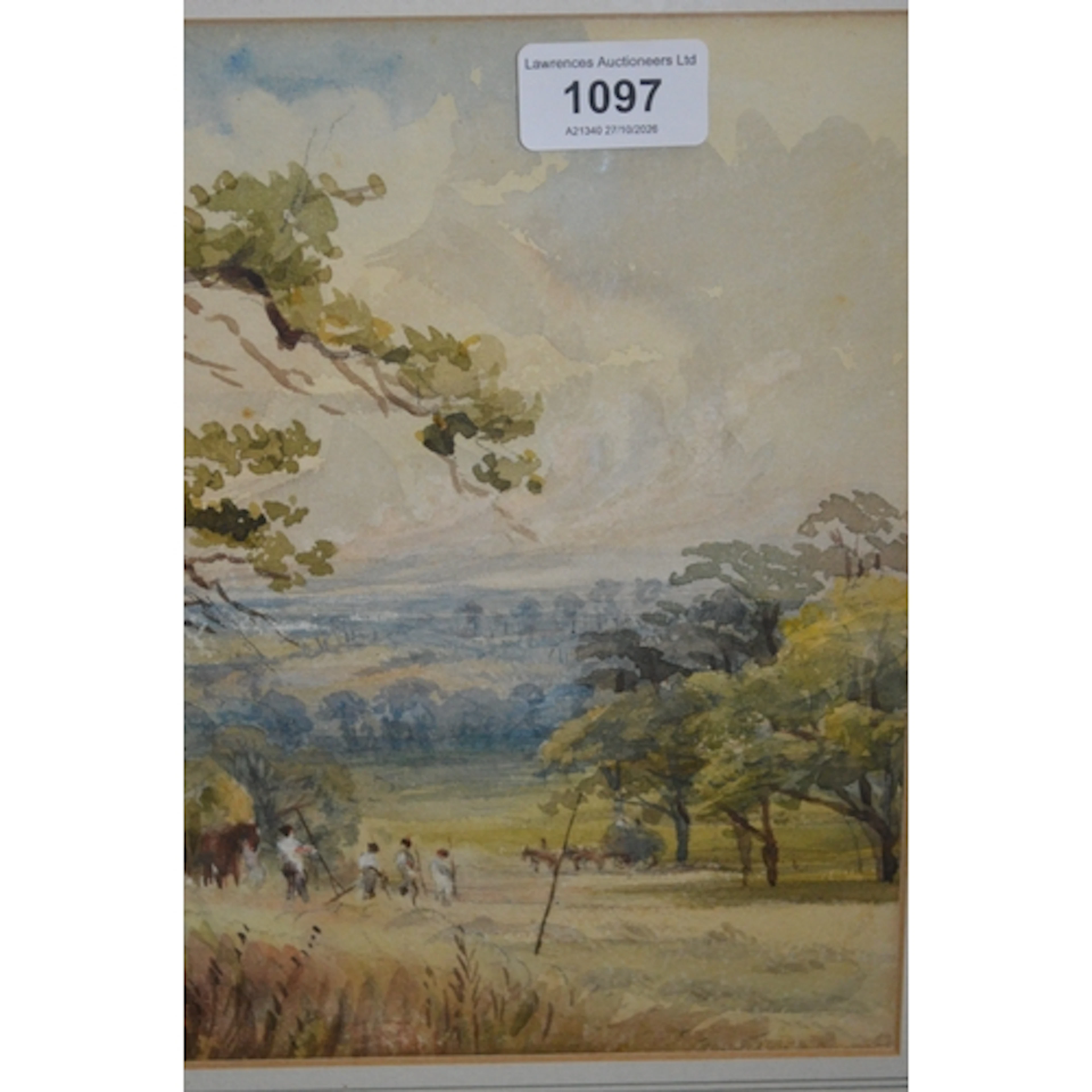 Watercolour harvesting scene, signed indistinctly, 23 x 18cm...
