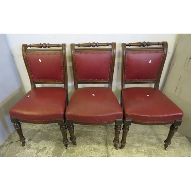 Set of 3 Victorian Mahogany Dining Chairs, carved wooden fra...