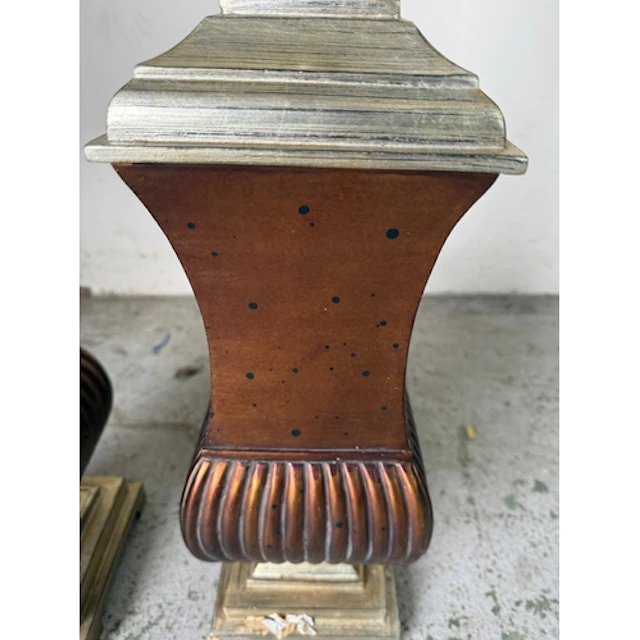 A pair of wood tone urn shaped fluted table lamp. Height 86 ...
