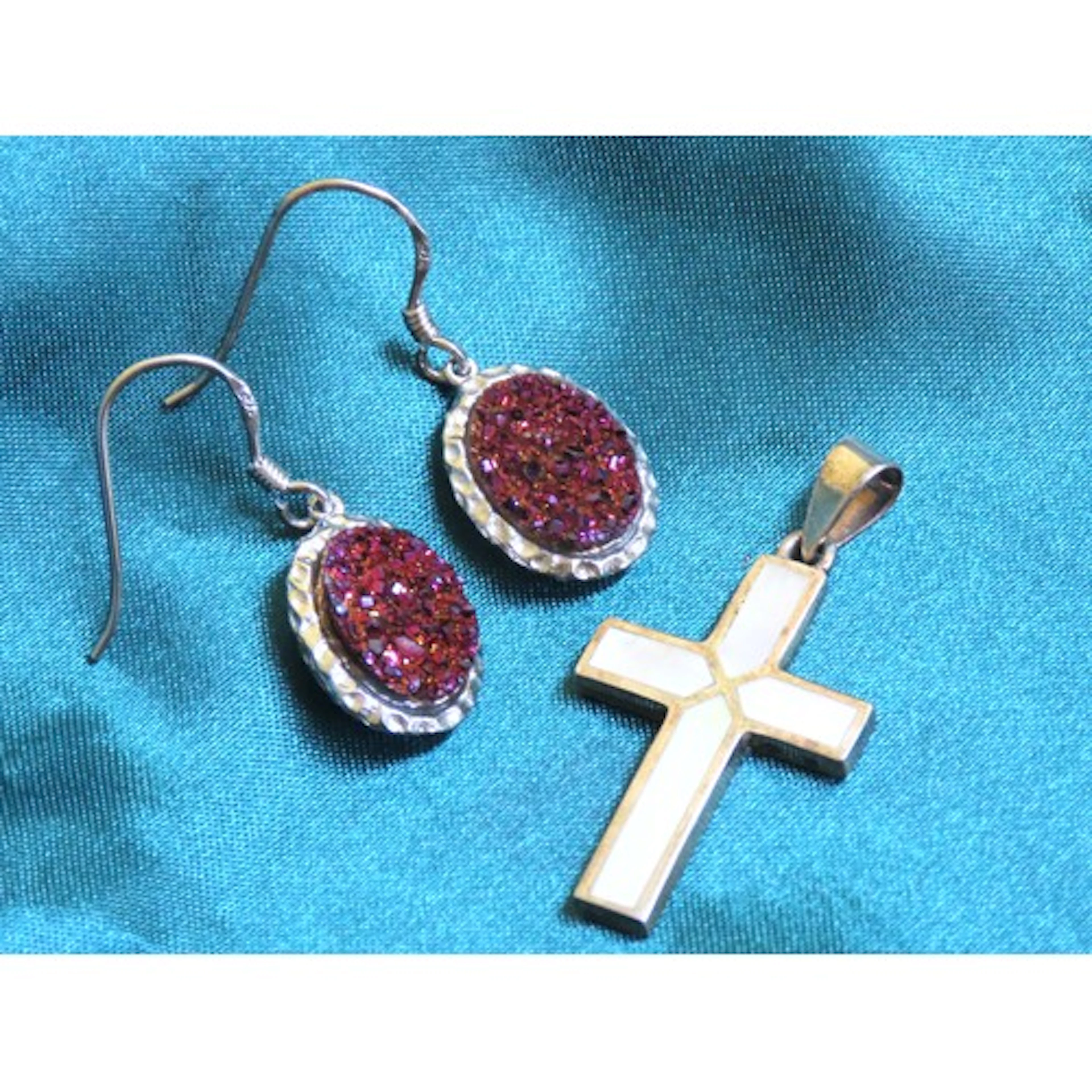 Pair of Drusy Crystal Set Drop Earrings Mounted in Sterling ...