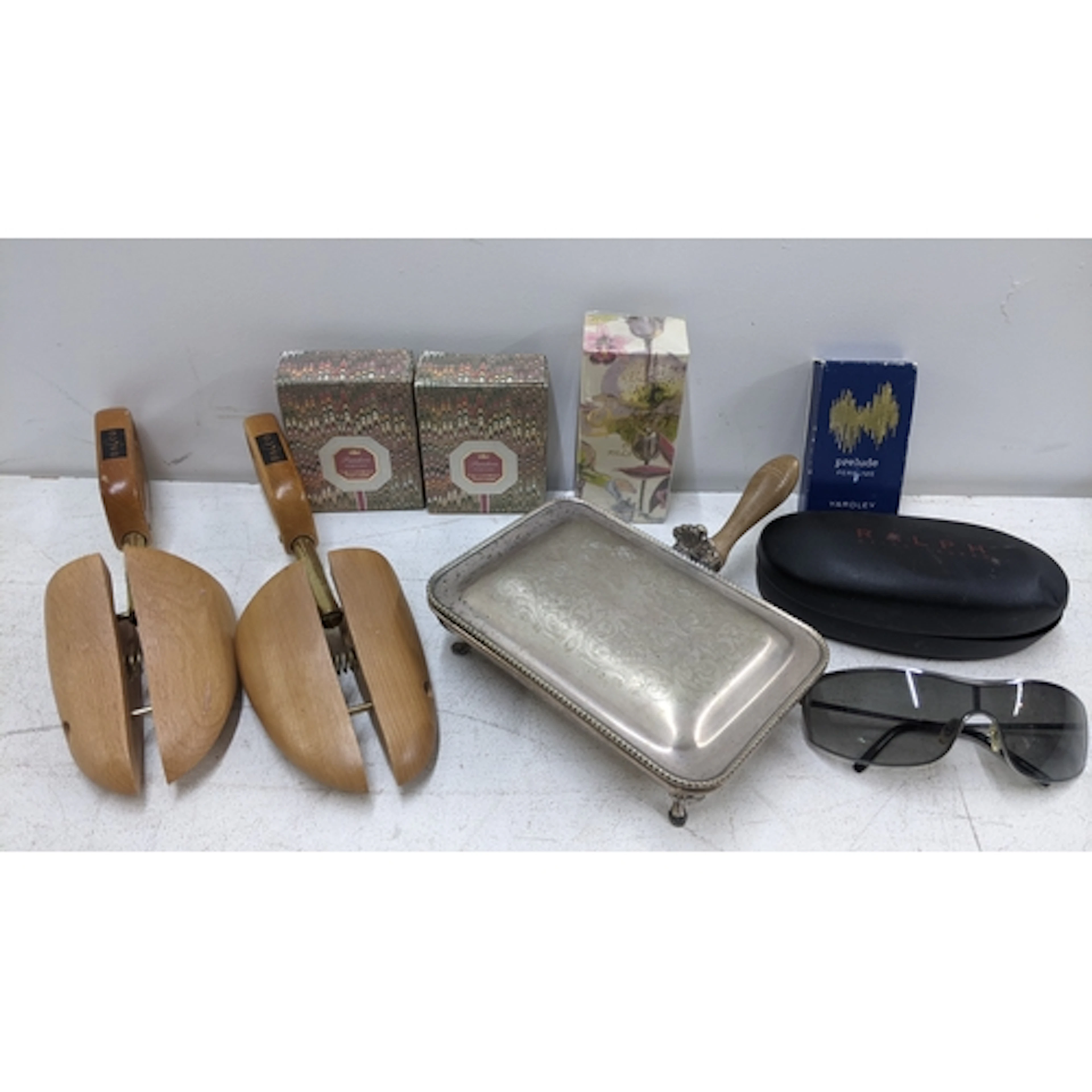 A mixed lot to include Ralph Lauren glasses, silver plated D...