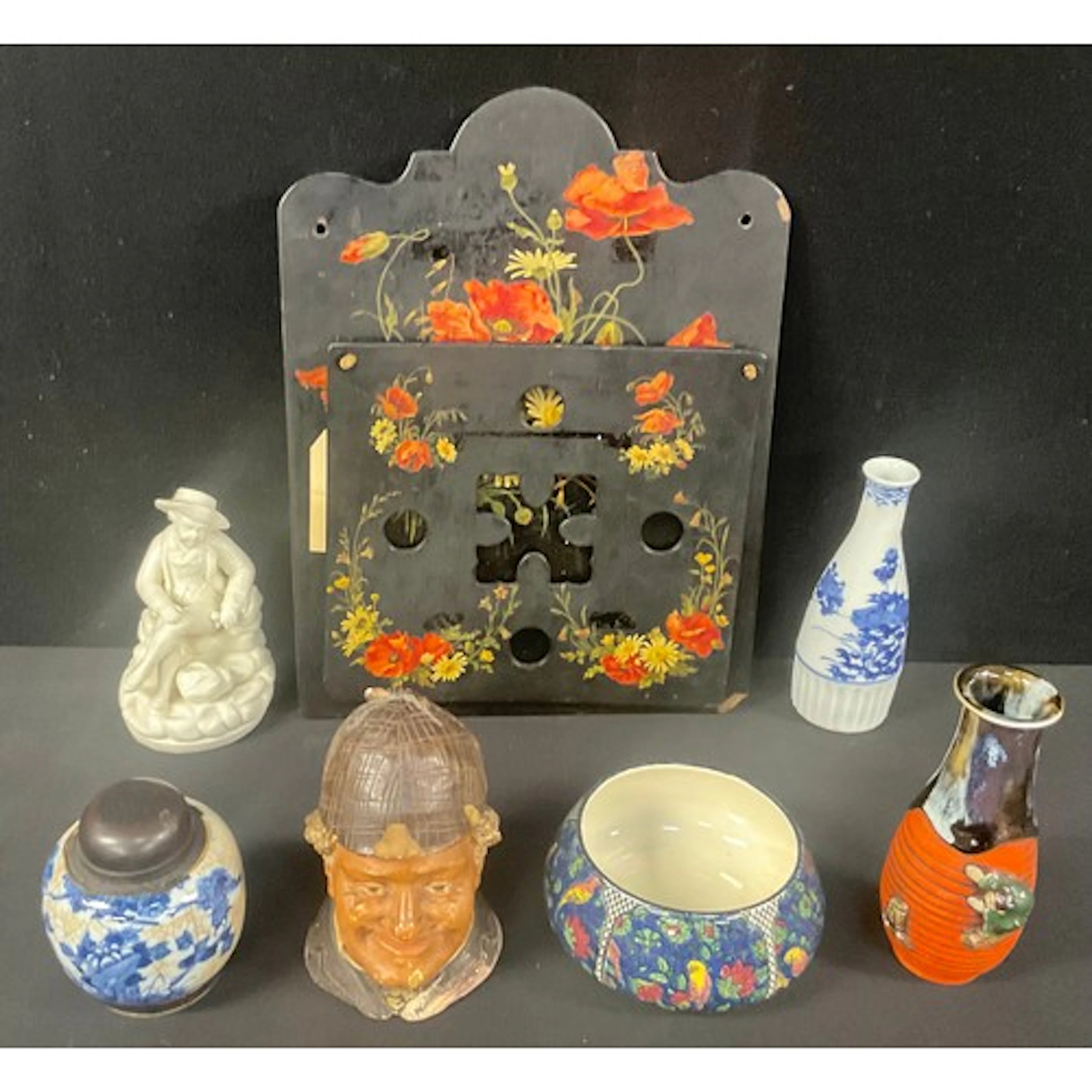 A Victorian papier-mâché wall hanging folding magazine rack;...