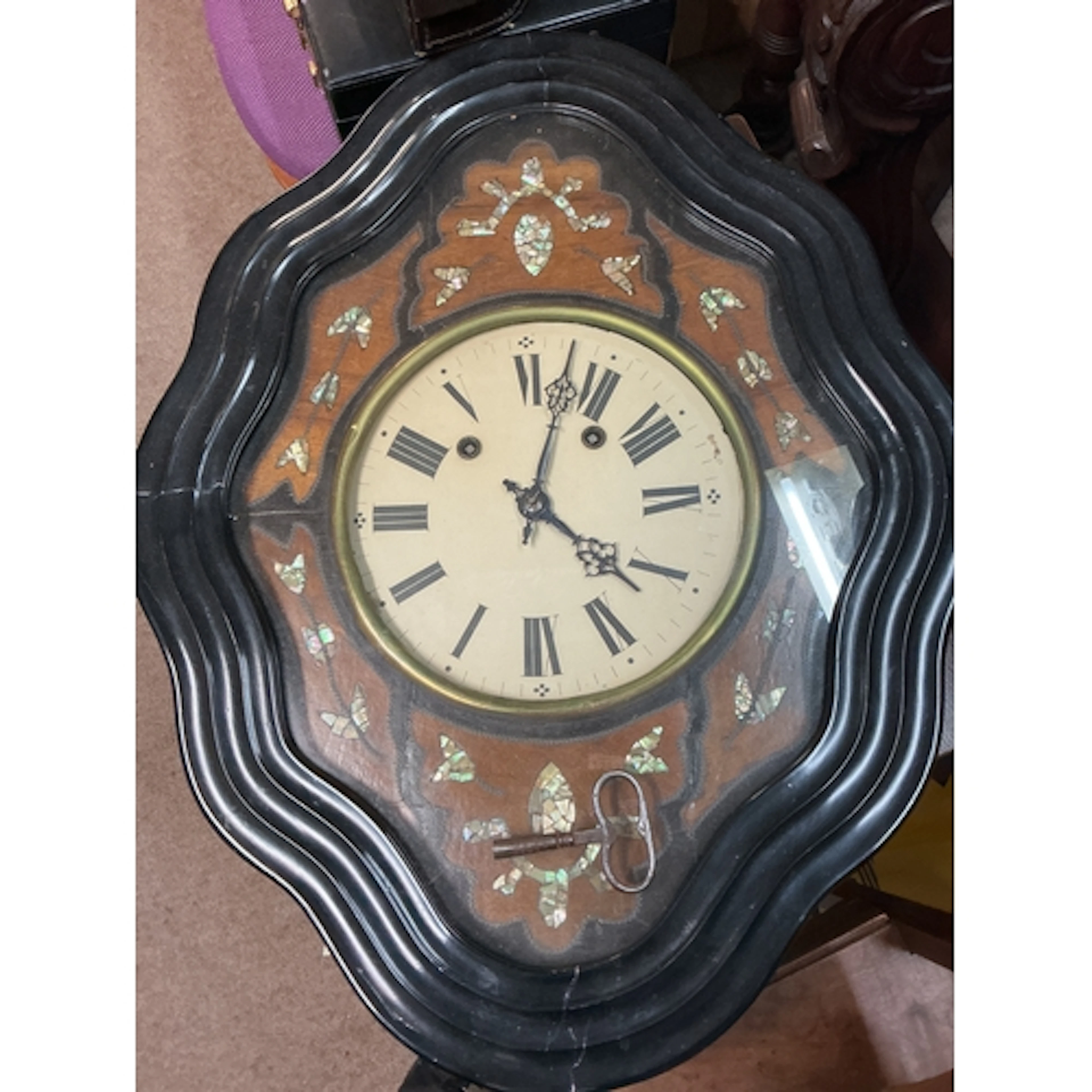 A French vineyard wall clock 62cm tall, 49cm wide