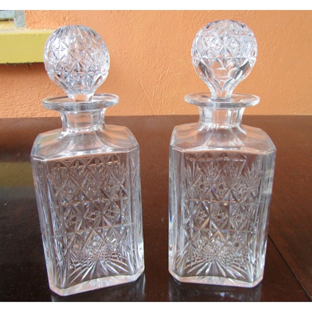 Pair of Cut Crystal Decanters with Original Stoppers Each Ap...