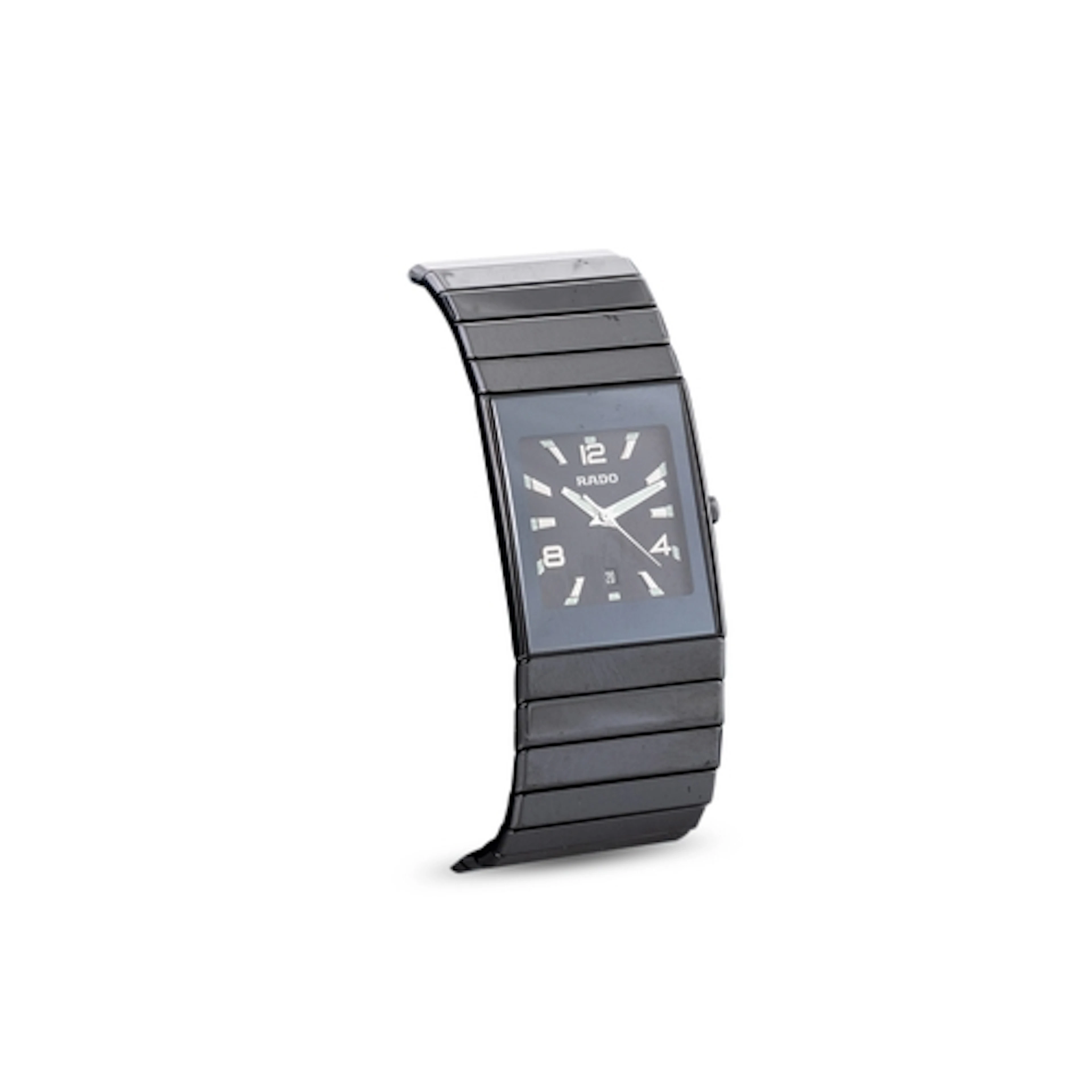 A GENT'S RADO CERAMIC WRIST WATCH, black dial with date, Ara...