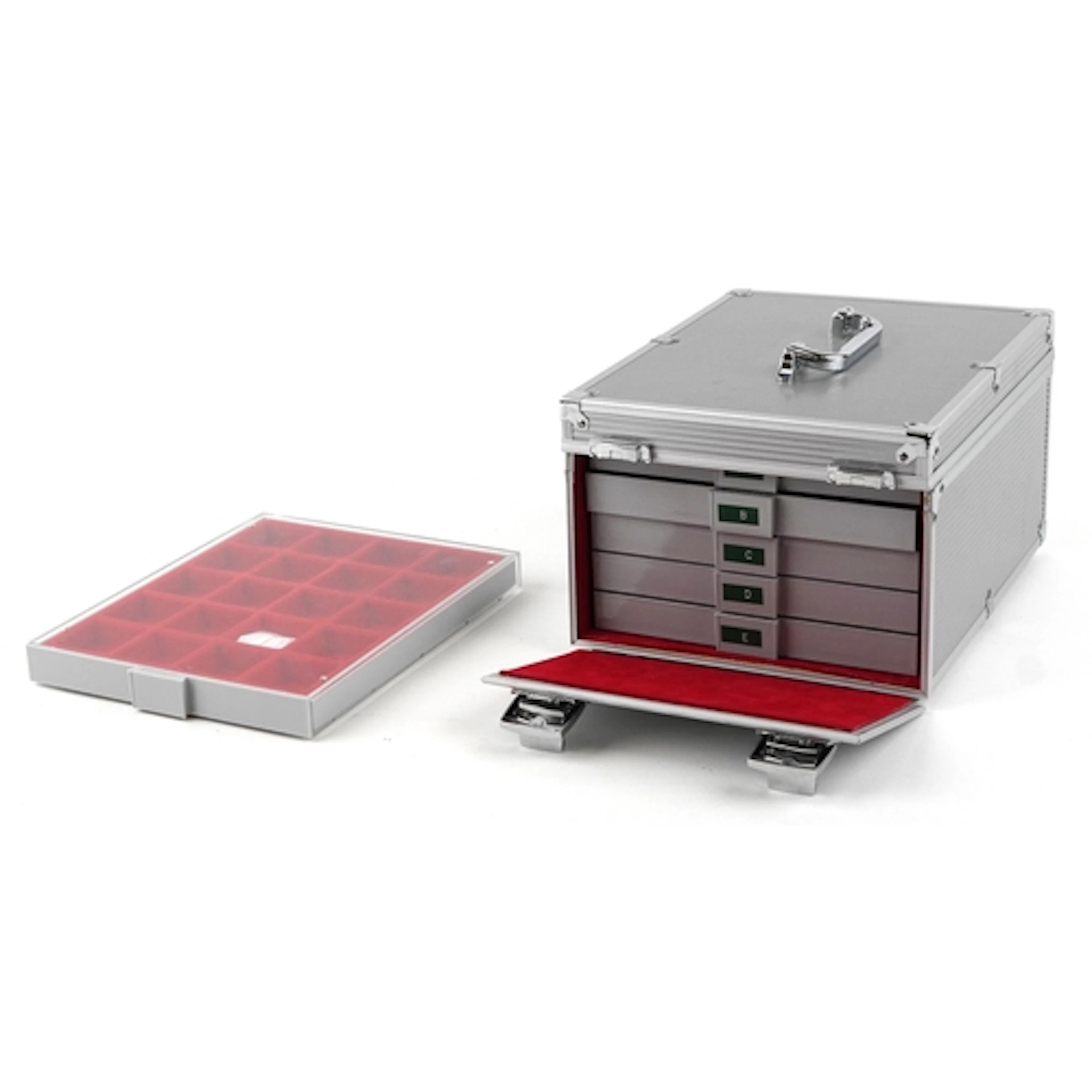 Lindner aluminium five drawer collector's carry case and a t...