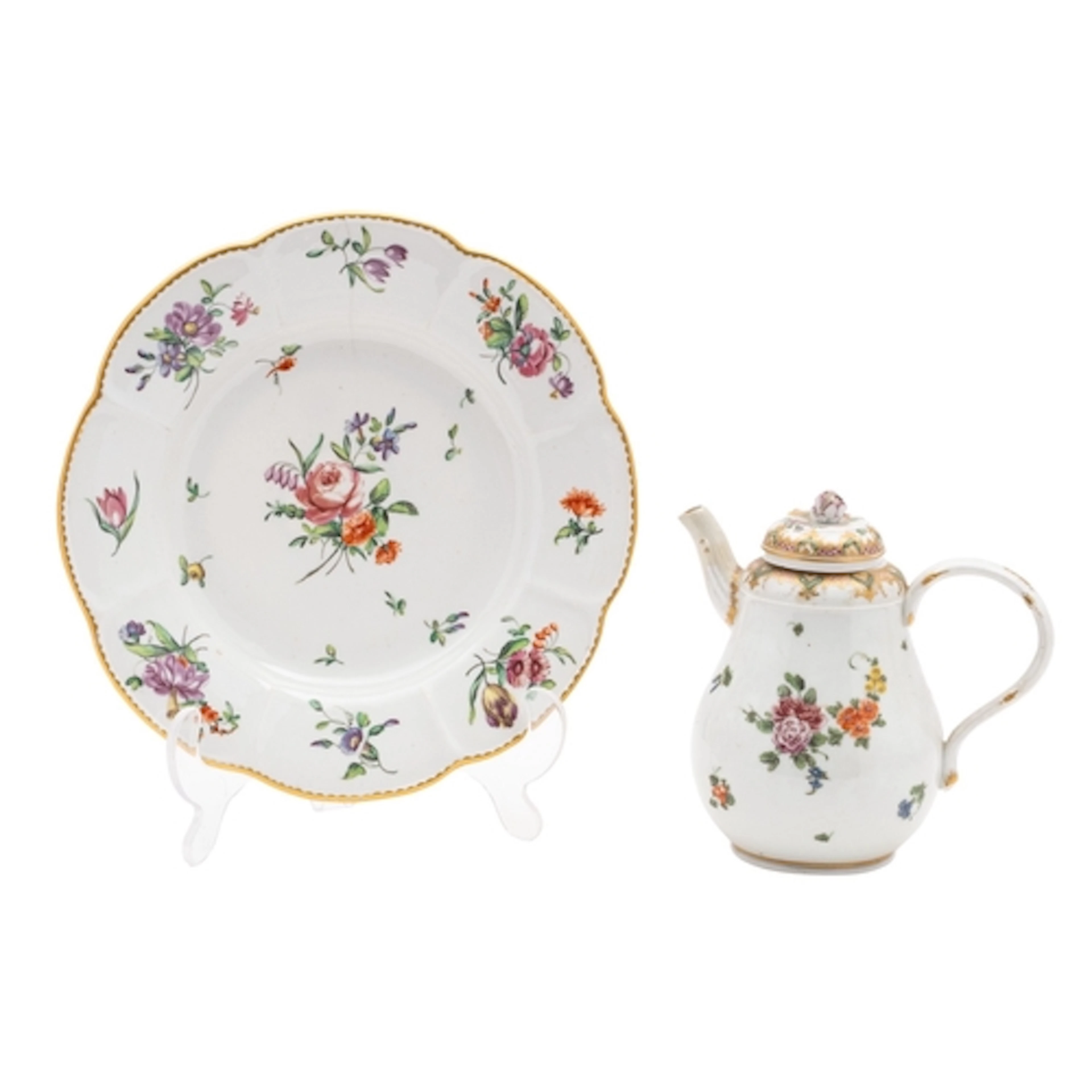 A Champion's Bristol lobed dish and a pear-shaped coffee pot...