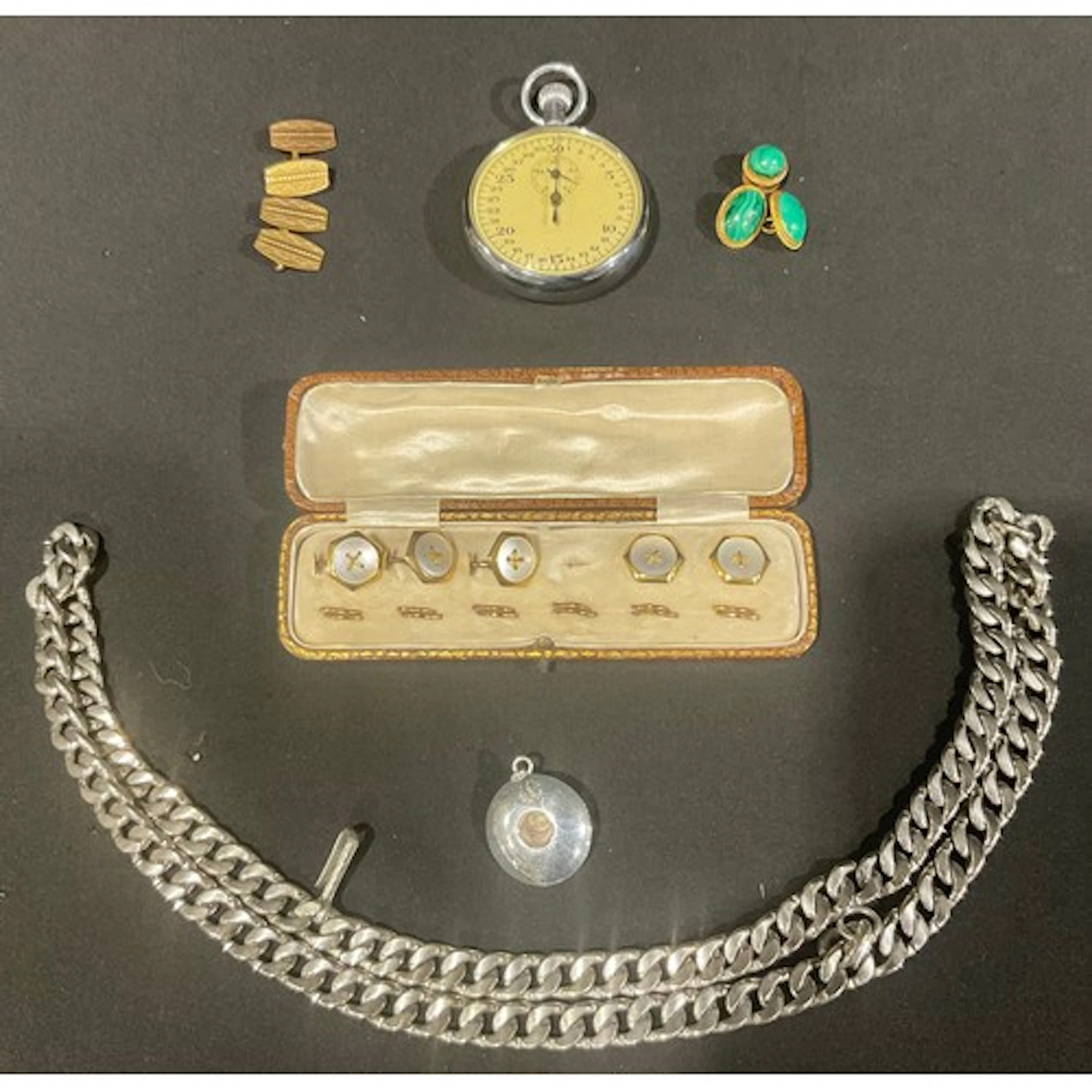 A cased dress shirt part set comprising three mother of pear...