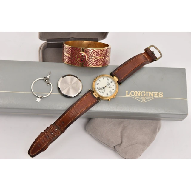 A BOXED 'LIBERTY LONDON' BANGLE AND A BOXED 'LONGINES' QUART...