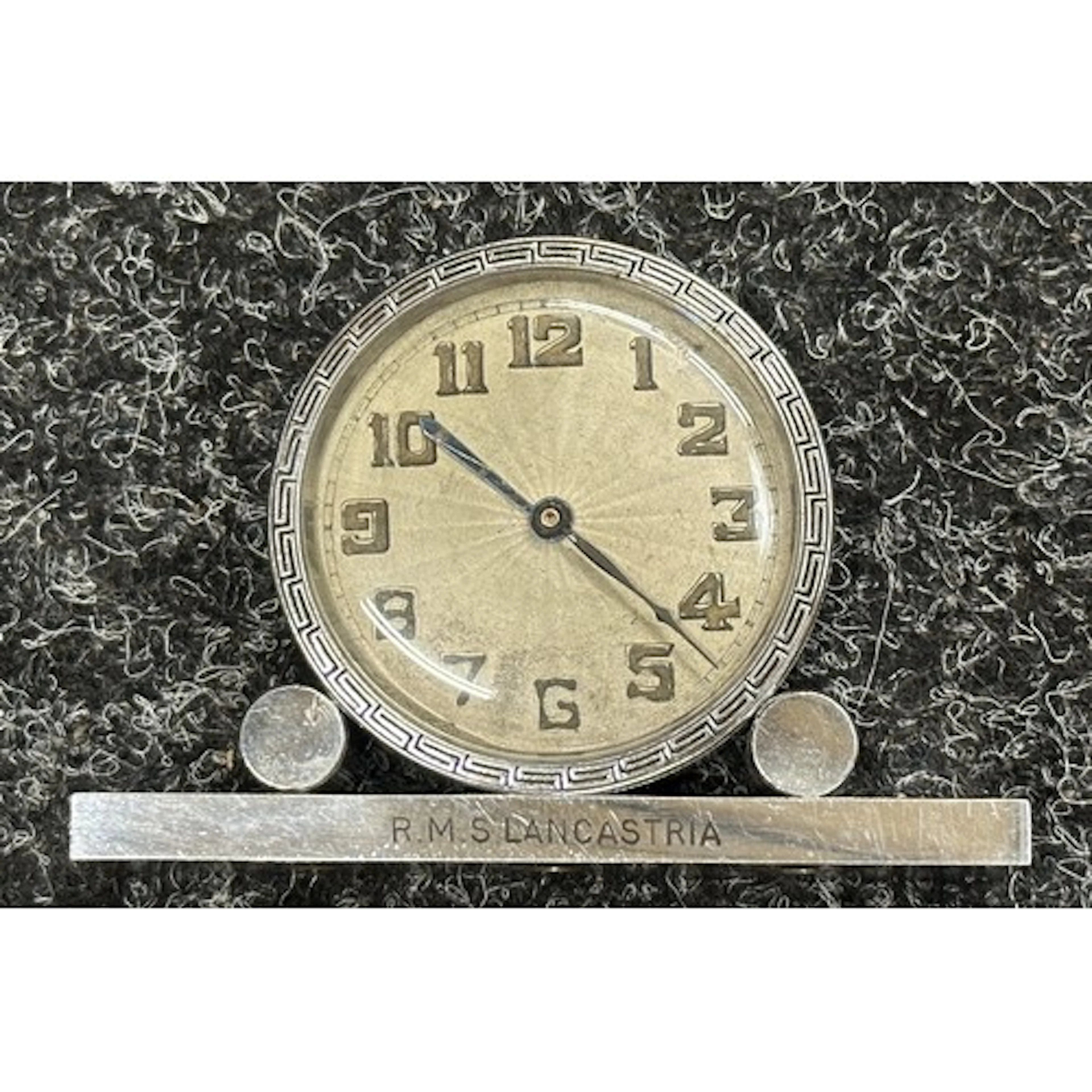 Chrome plated Art Deco Bedroom Clock engraved "RMS Lancastri...