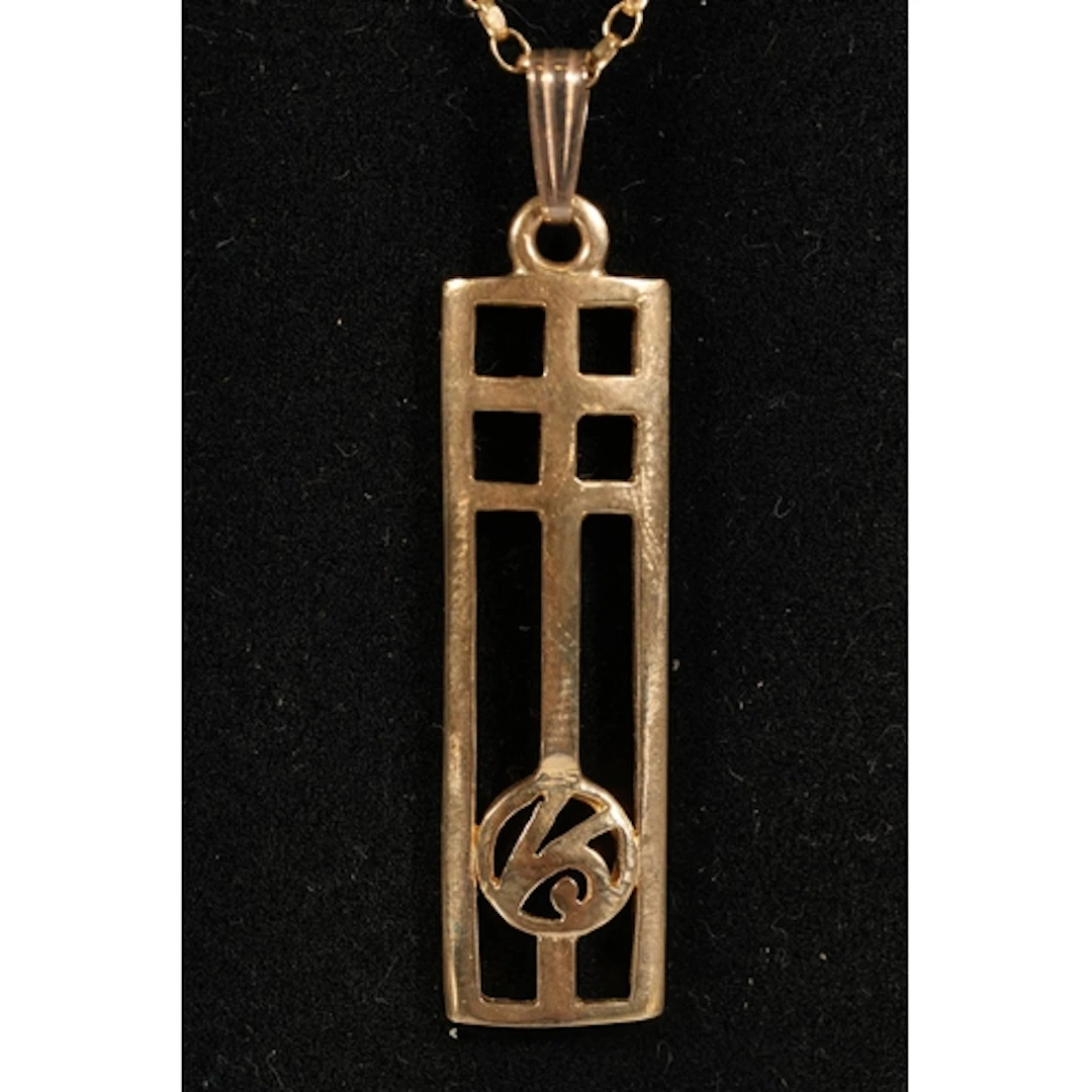 Charles Rennie Mackintosh design 9ct gold pendant on chain, ...