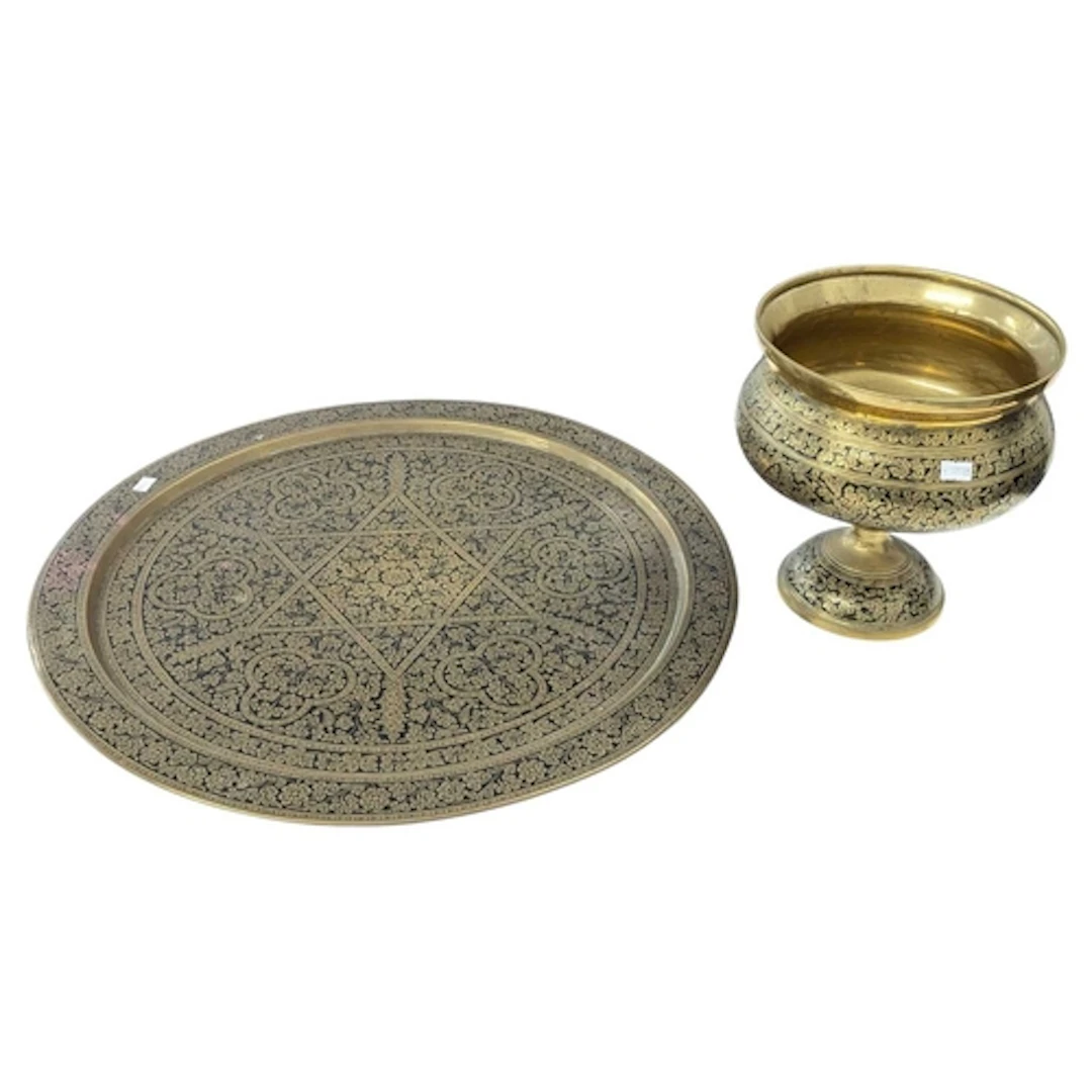 Two vintage 20th century Indian brass charger with hand enam...