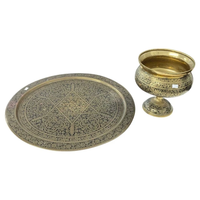 Two vintage 20th century Indian brass charger with hand enam...
