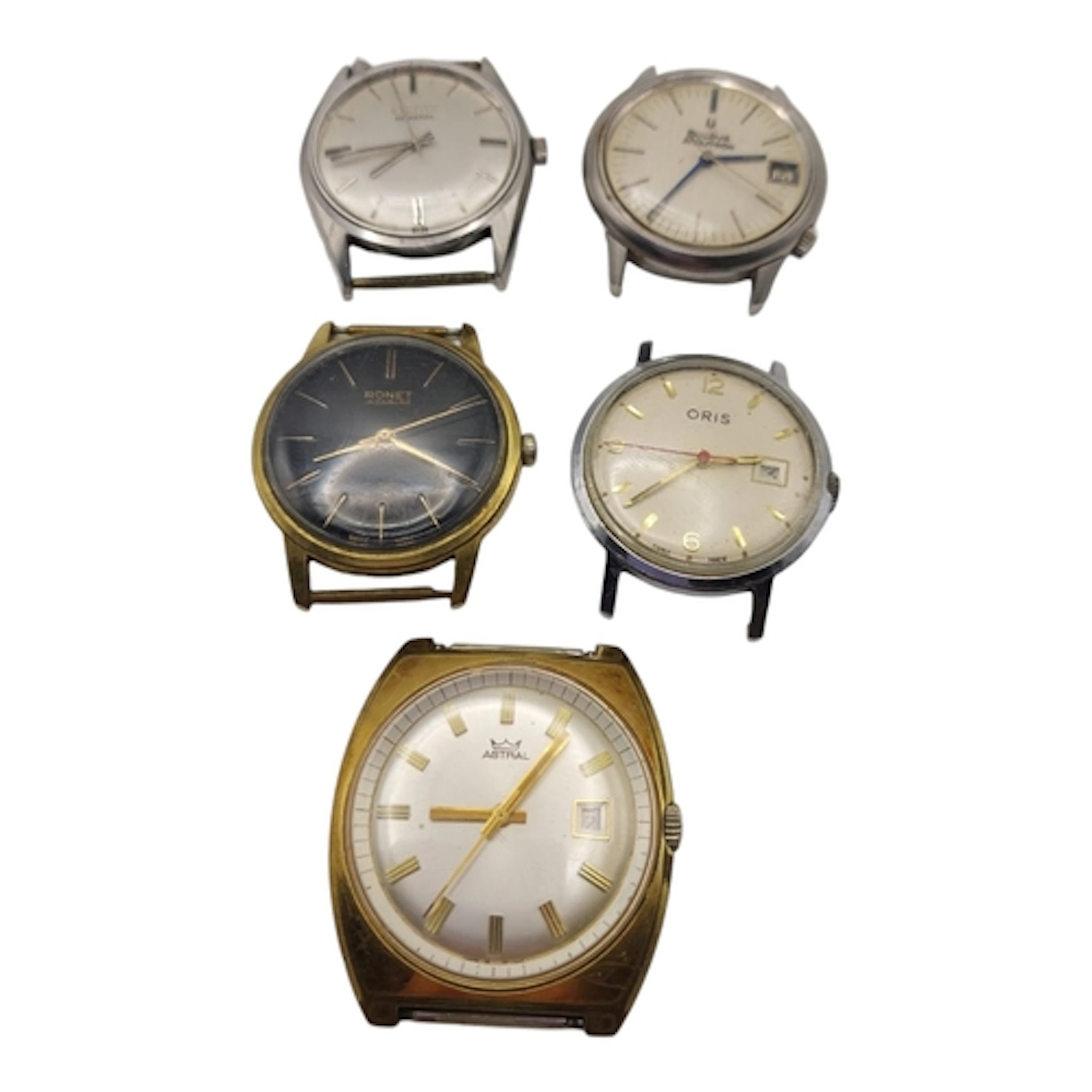Five assorted vintage gentleman’s wristwatches: Bulova Accut...