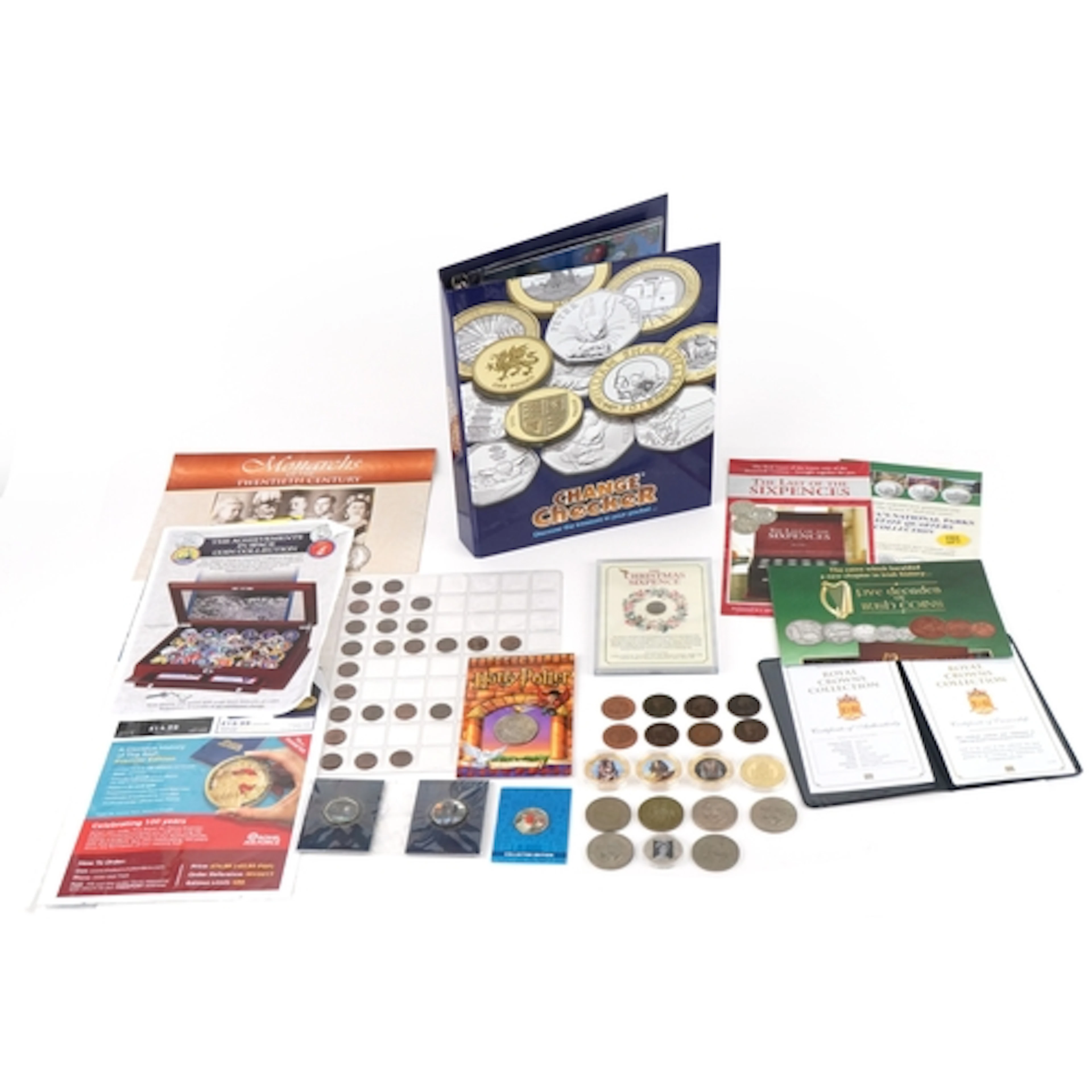 A coin checker ring-binder containing twelve commemorative f...