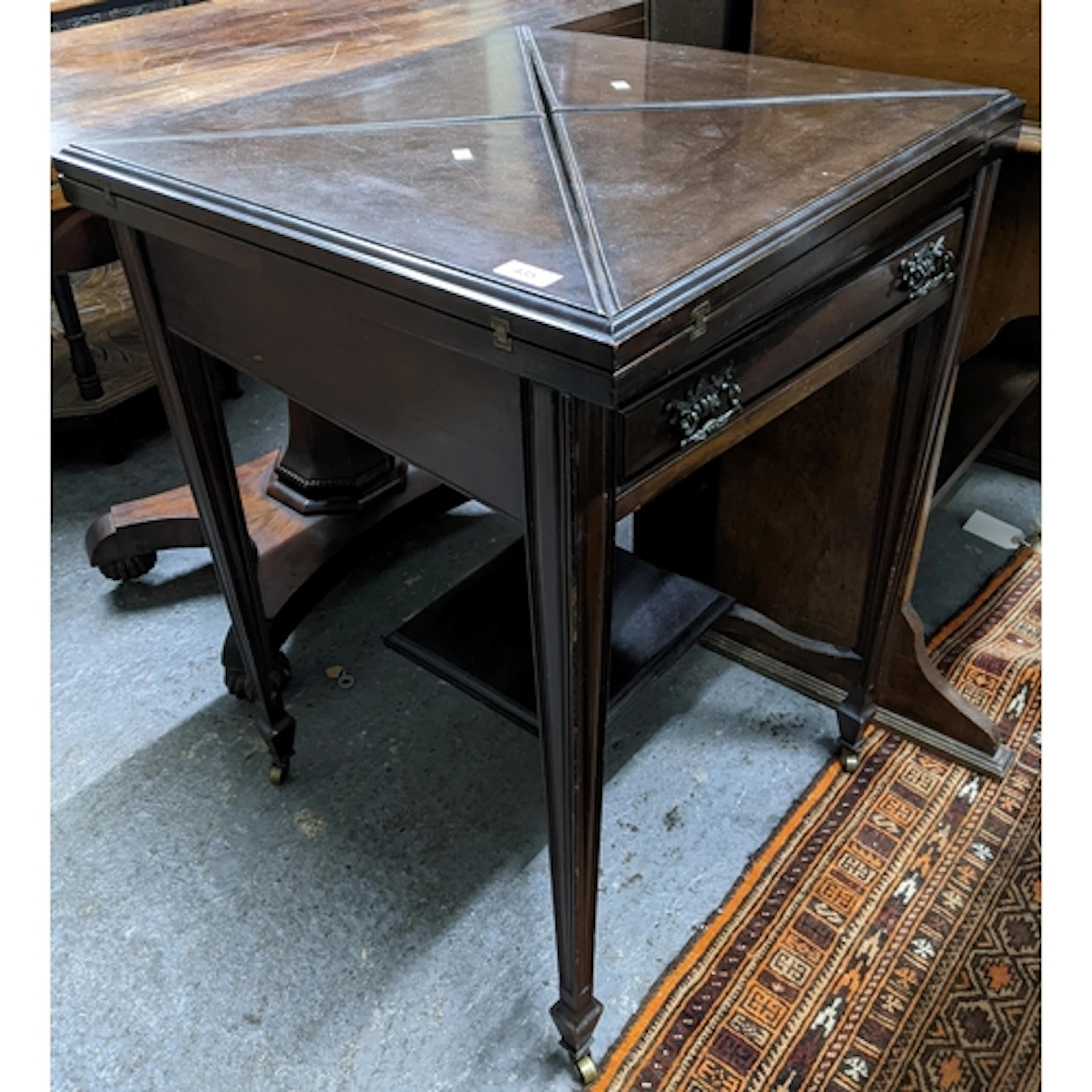 Edwardian mahogany swivel envelope card table, with single d...