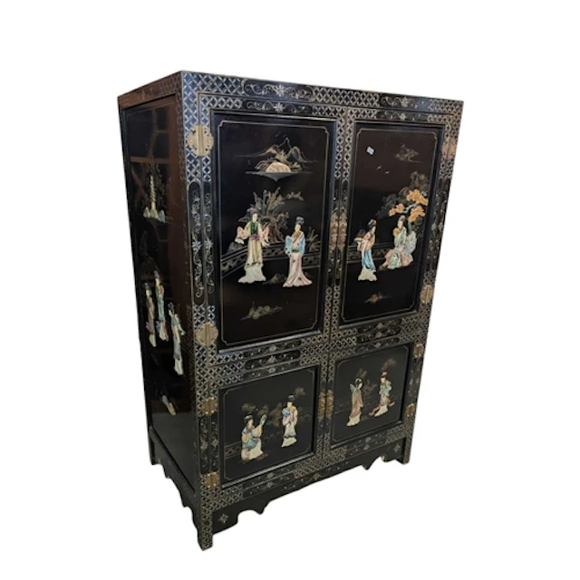 A 20th century Chinnoiserie Chinese style lacquered cabinet....
