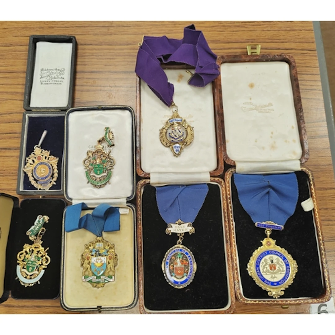 Range of hallmarked silver and enamel Council/Mayoral badges...