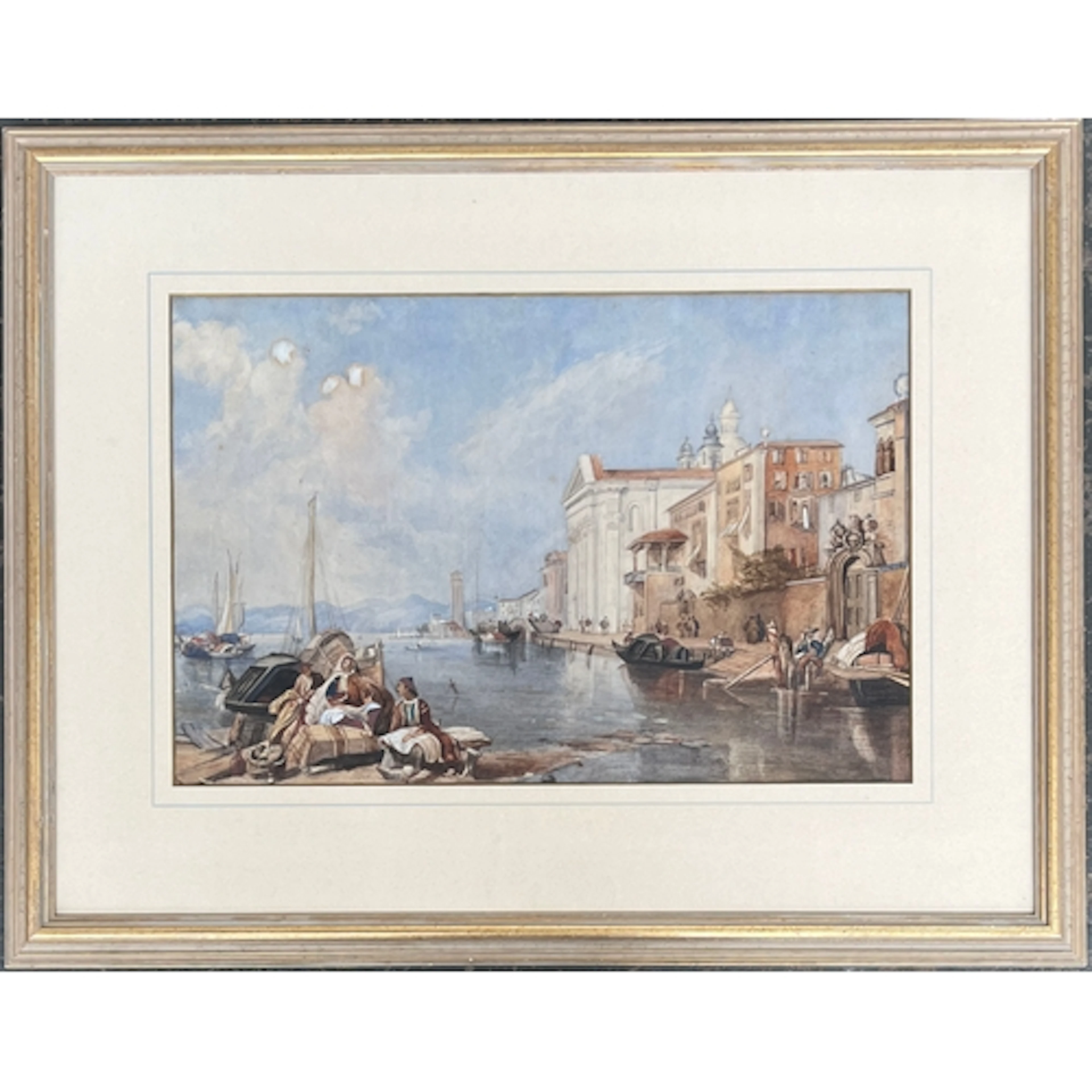 A 19th century watercolour of a Mediterranean port city, 32x...