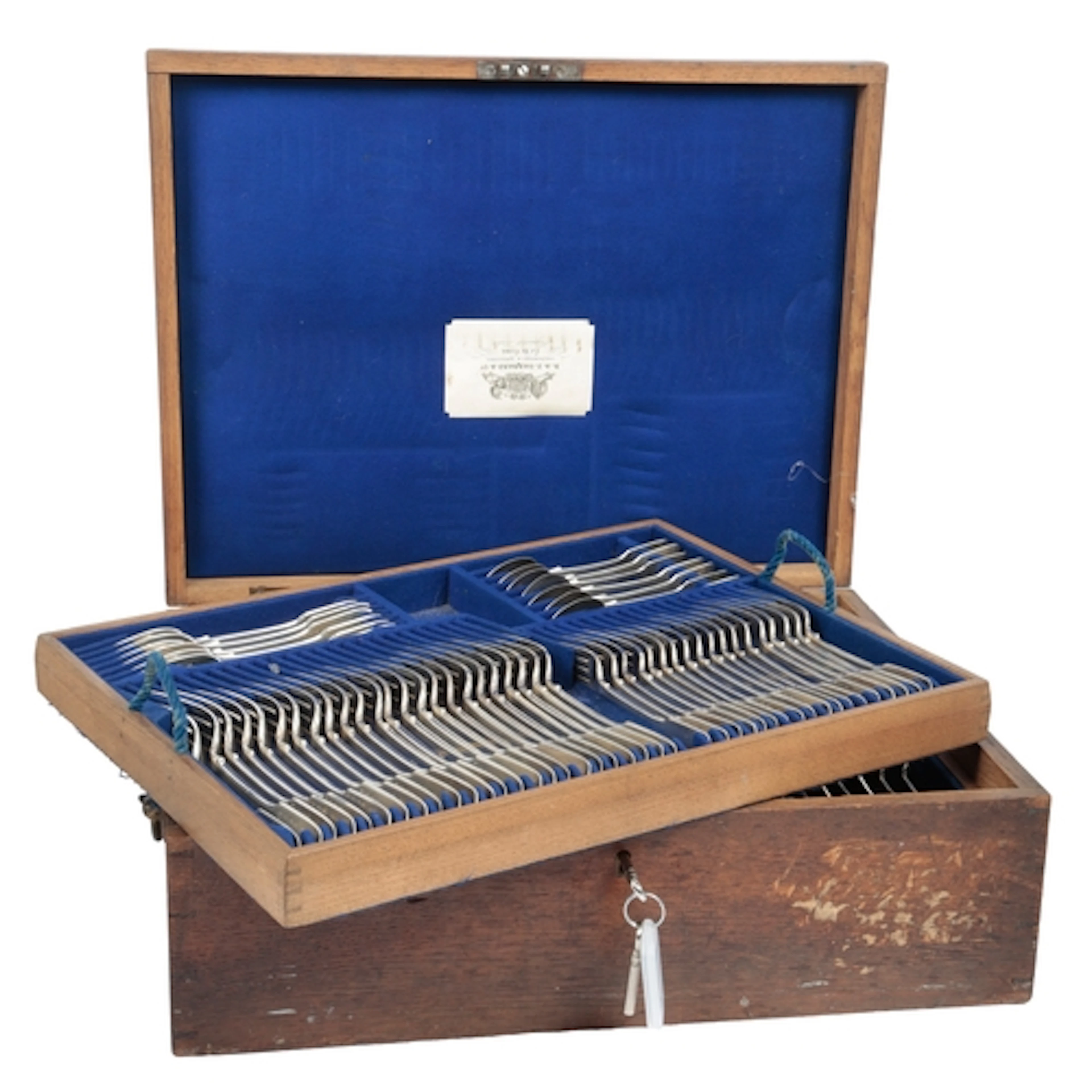 A canteen of Victorian silver fiddle pattern flatware, by Ge...