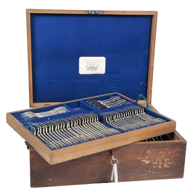 A canteen of Victorian silver fiddle pattern flatware, by Ge...