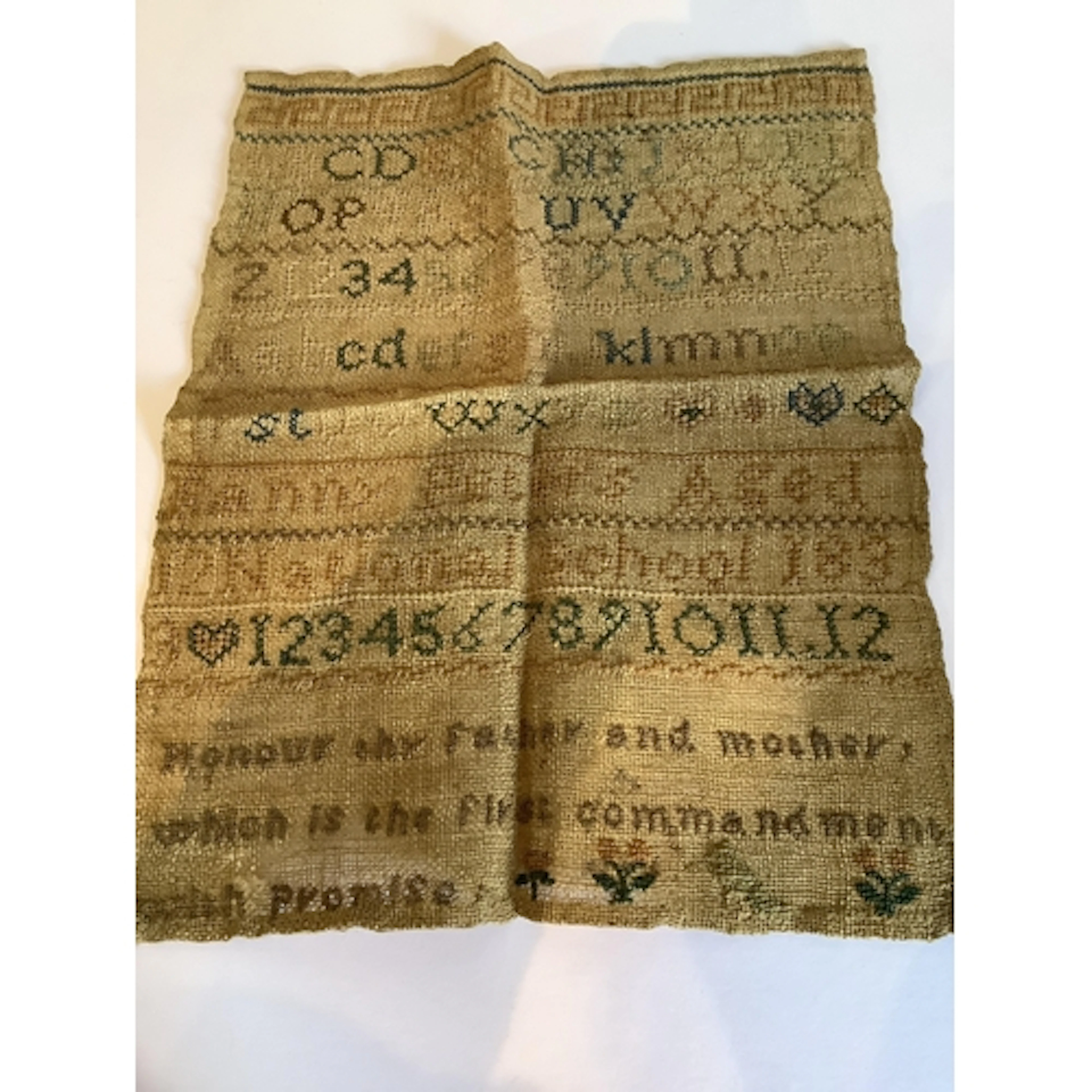 Three unframed samplers including a large Psalm sampler by F...