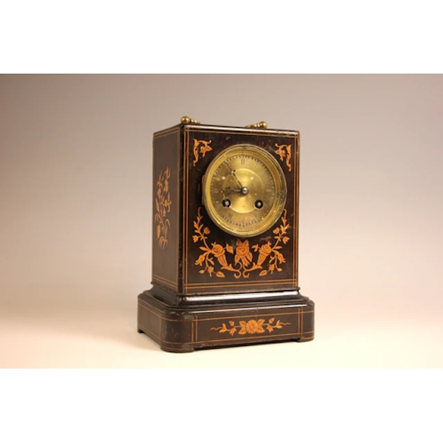 A late 19th century marquetry cased mantel clock, eight-day ...