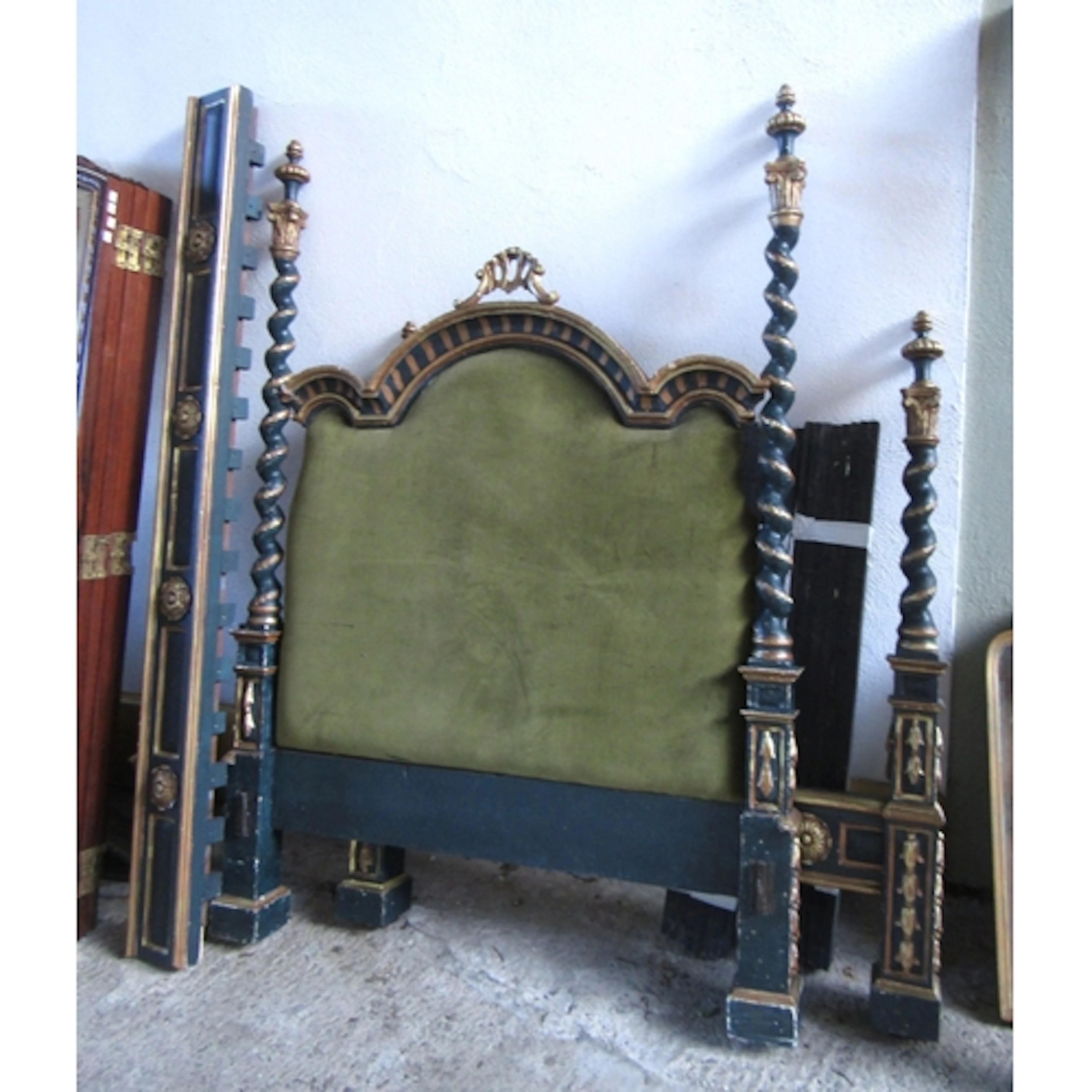 Vintage Four Poster Bed with Velvet Lined Headboard Gilded D...