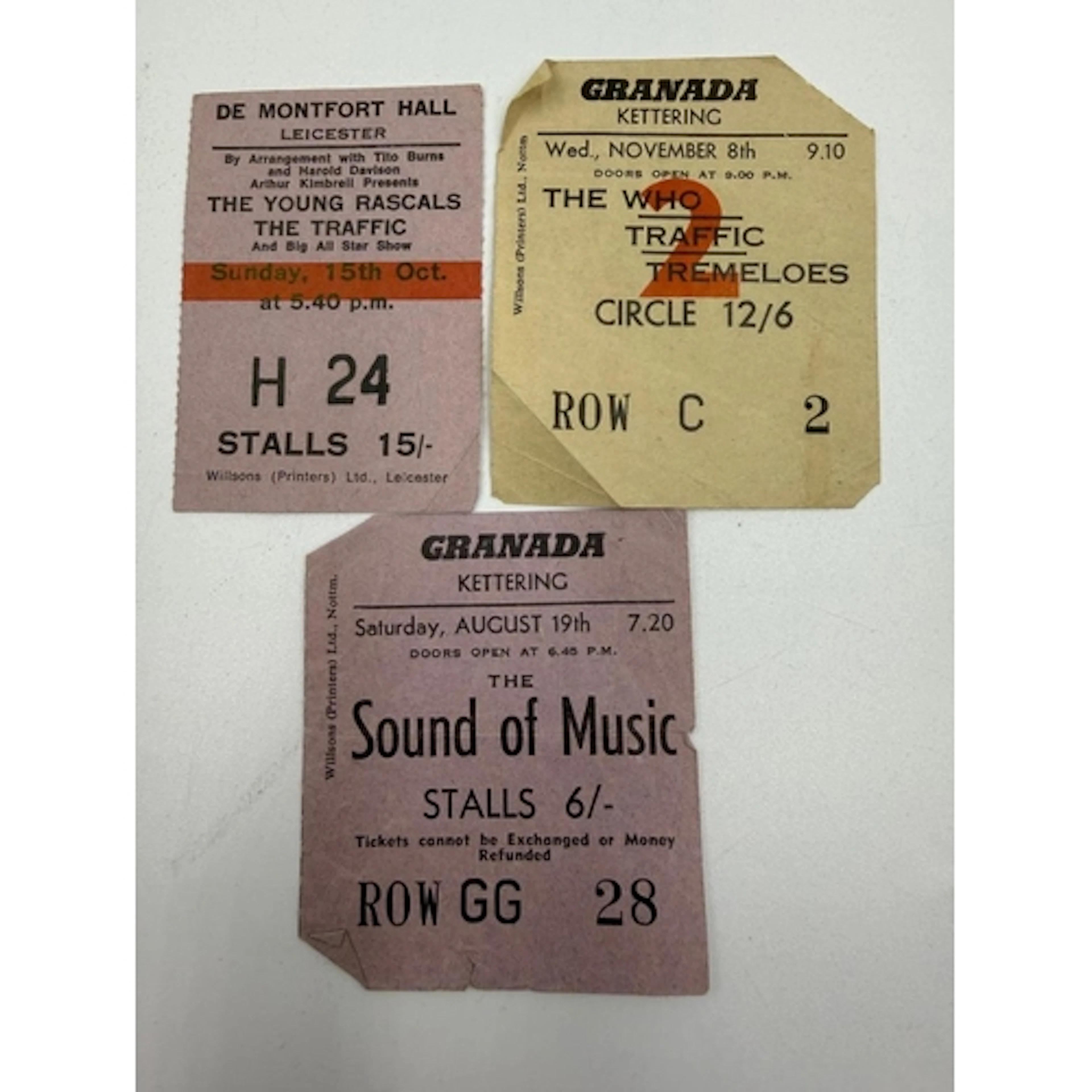 A selection of vintage concert ticket stubbs from The Who, T...