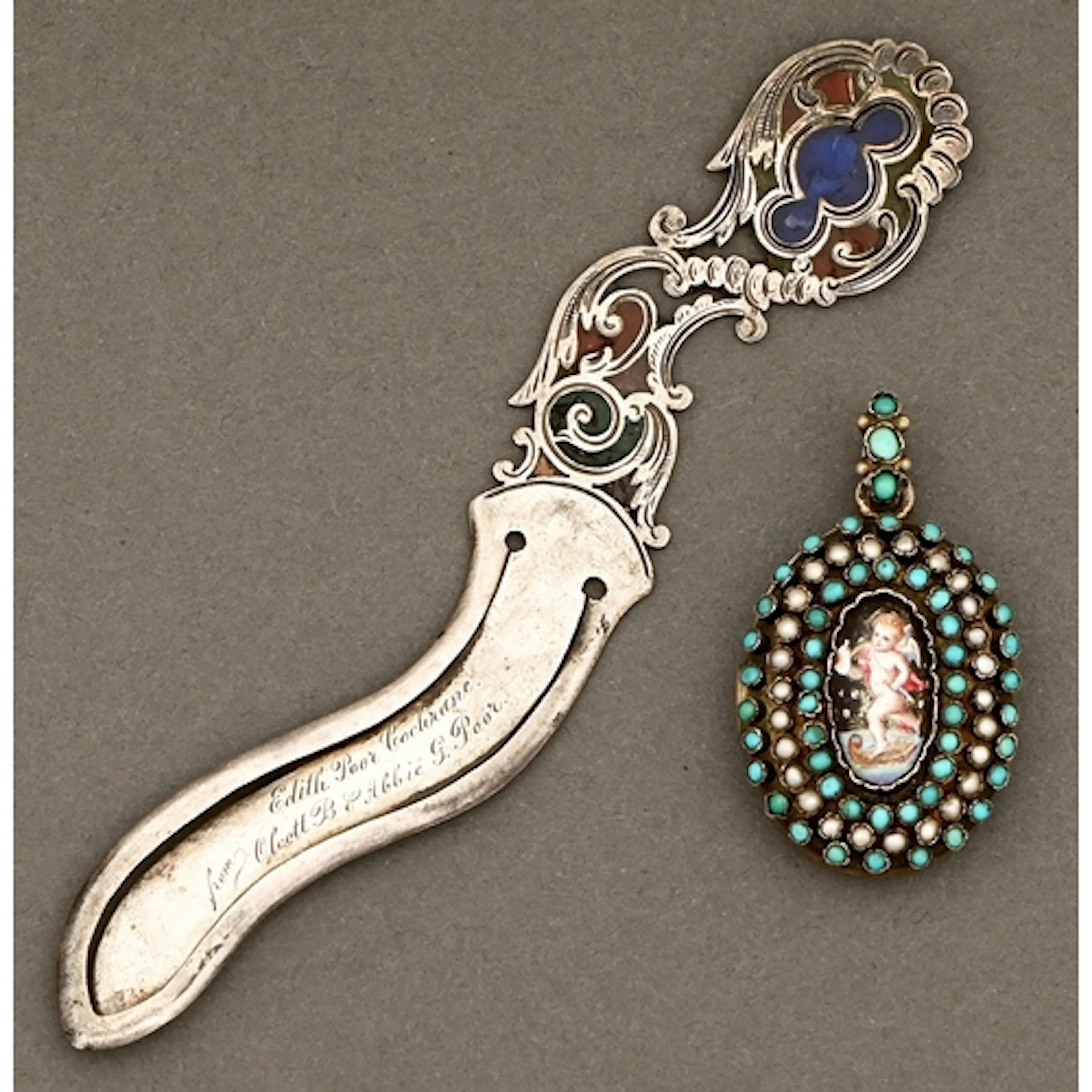A North American pierced silver and enamel bookmark, c1900, ...
