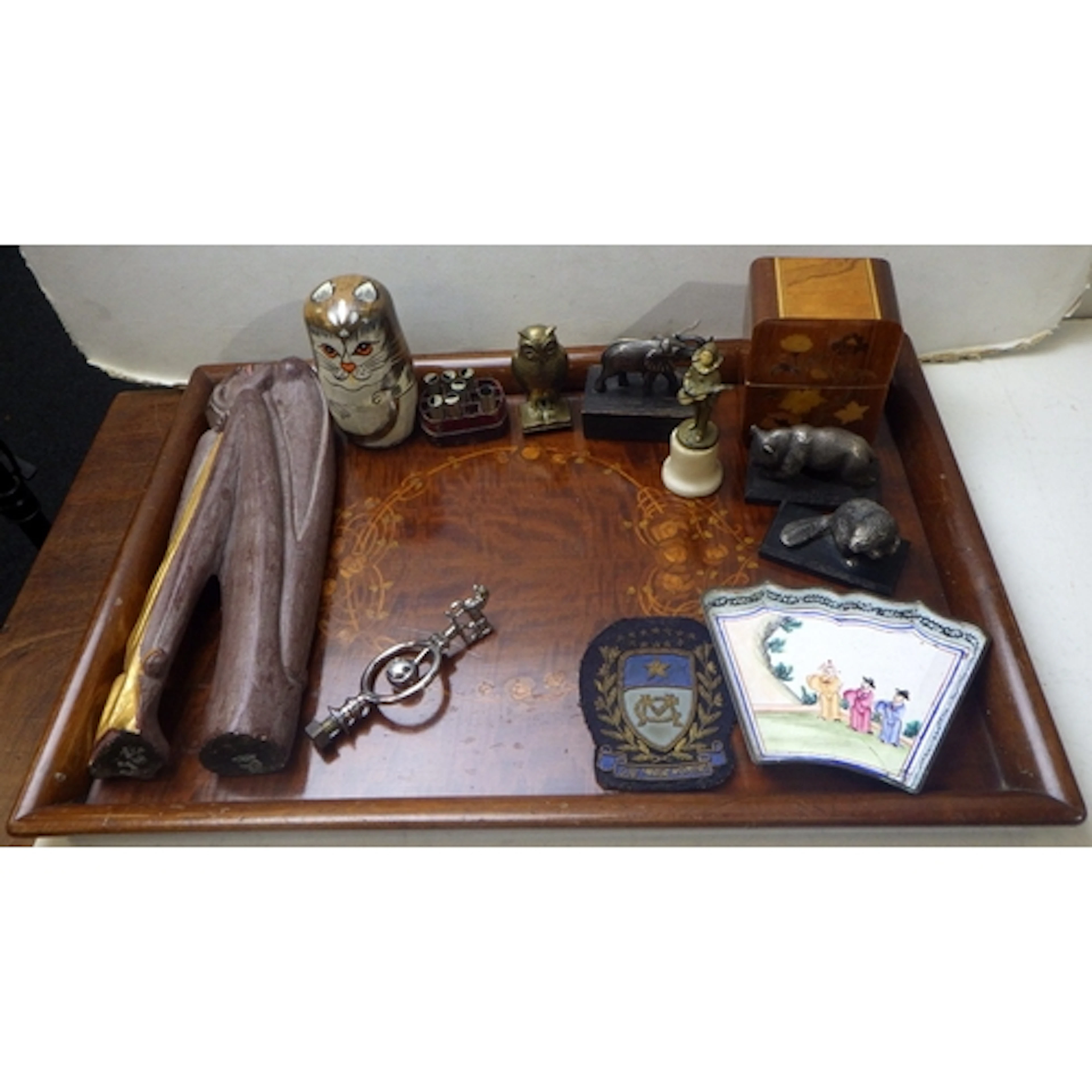 A collectors' lot incl animal form base metal and wood paper...
